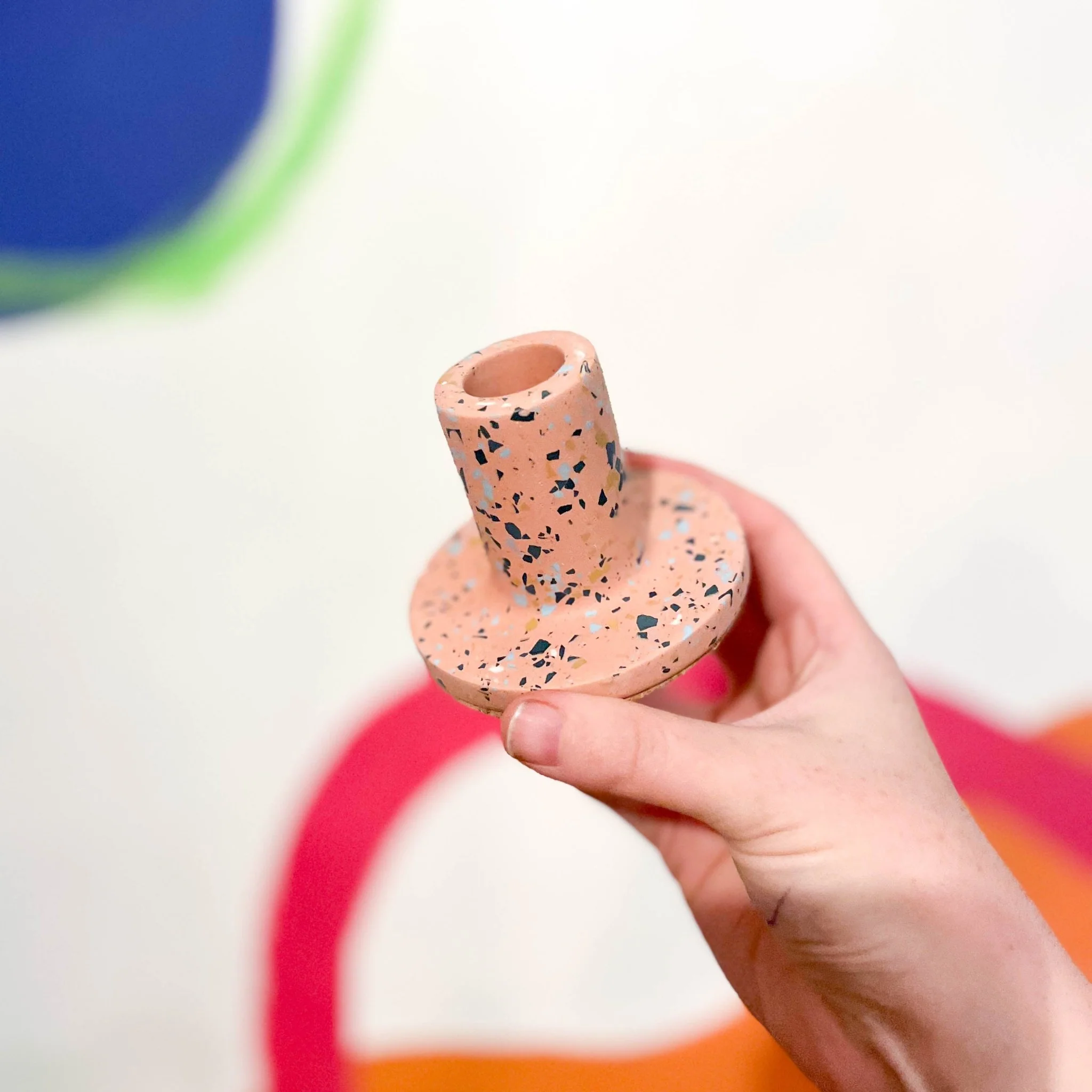 Pink & Grey Terrazzo Jesmonite Candle Stick Holder