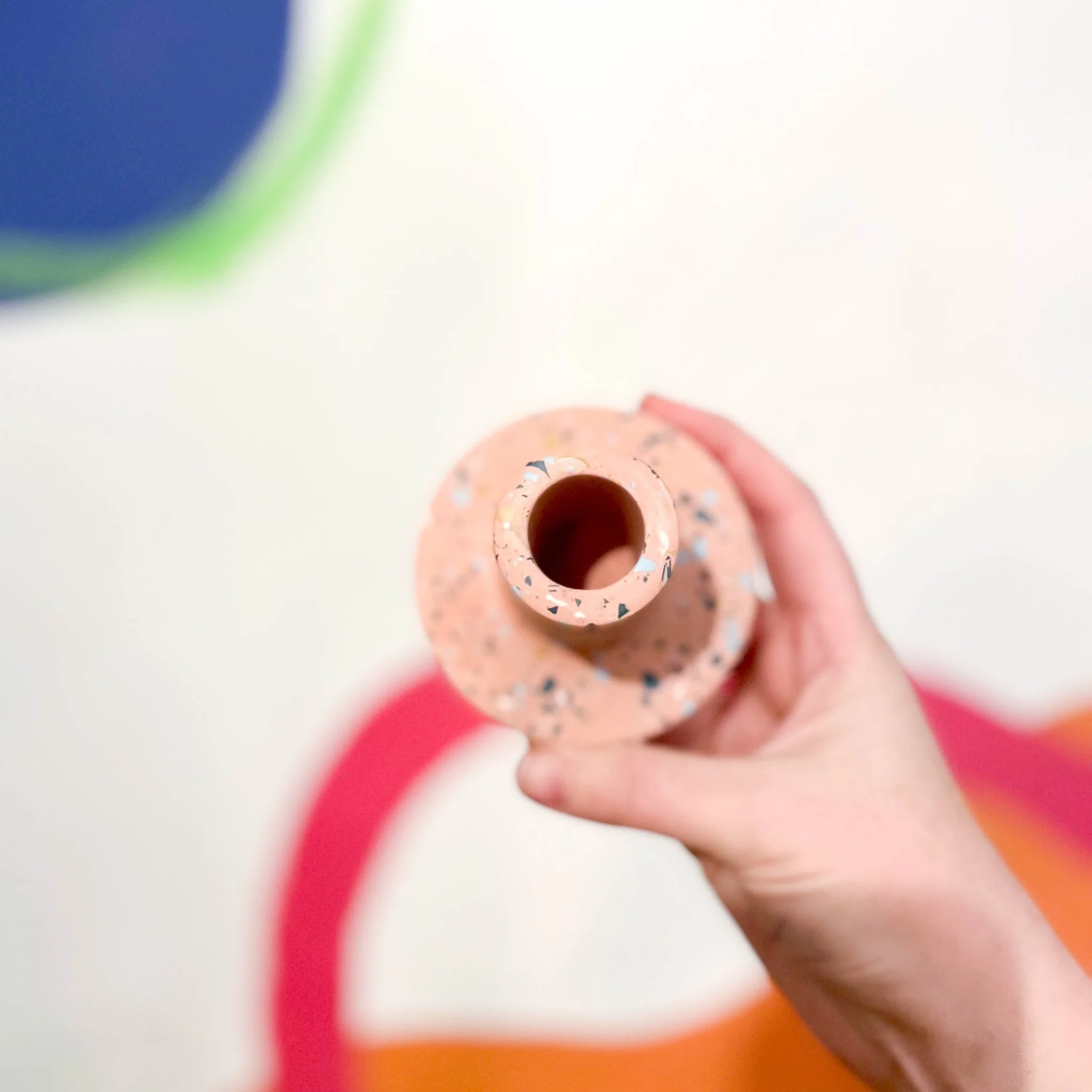 Pink & Grey Terrazzo Jesmonite Candle Stick Holder - Image 2