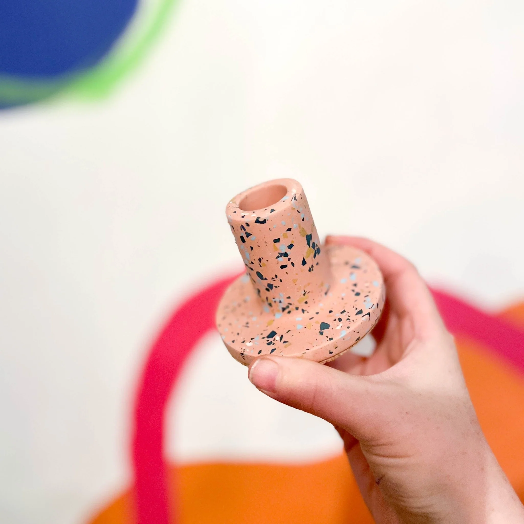 Pink & Grey Terrazzo Jesmonite Candle Stick Holder - Image 3