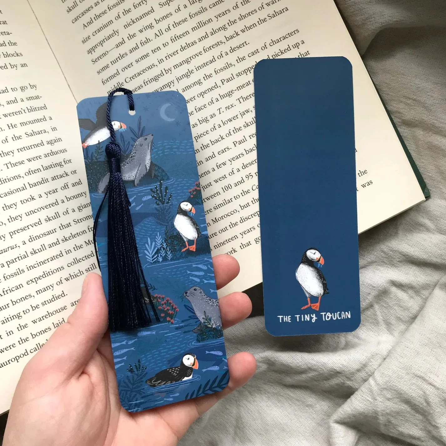 Puffins and Seals Bookmark with Tassel