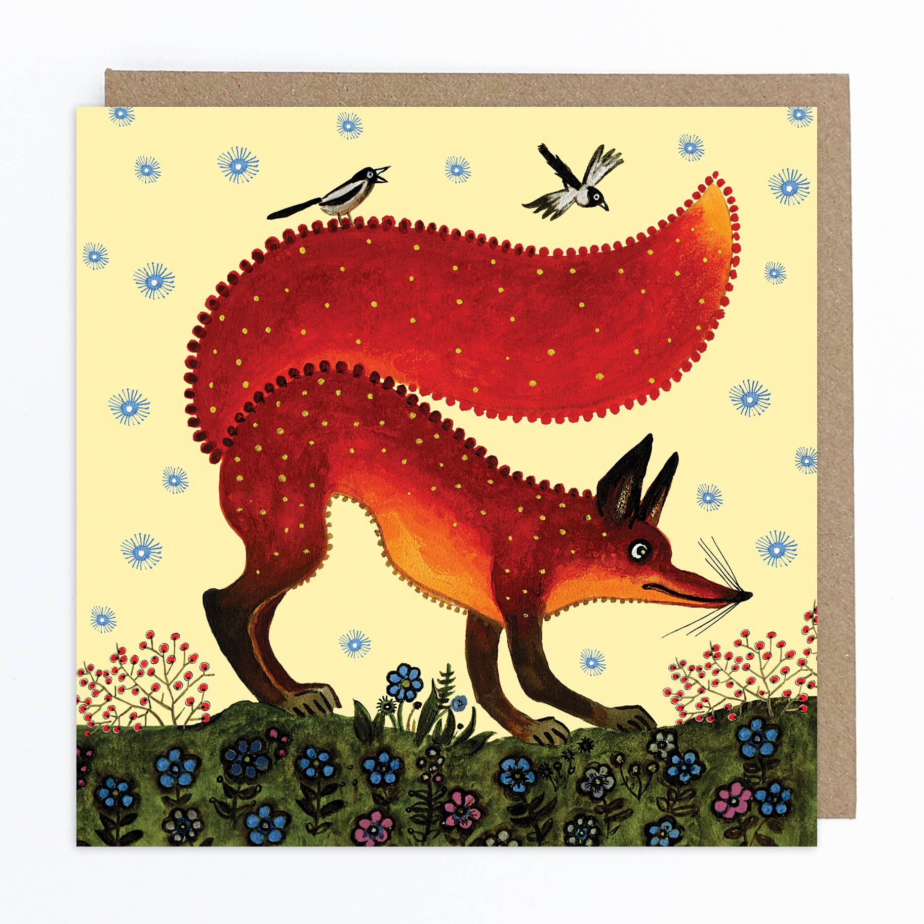 Red Fox on Light Yellow Greetings Card