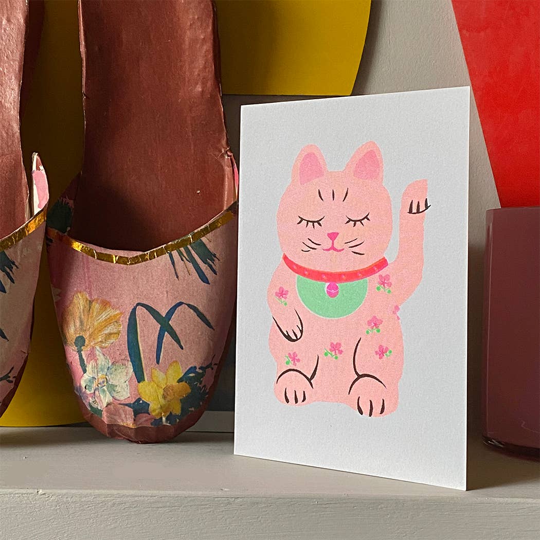 Lucky Cat Riso Papercut Greetings Card - Image 2