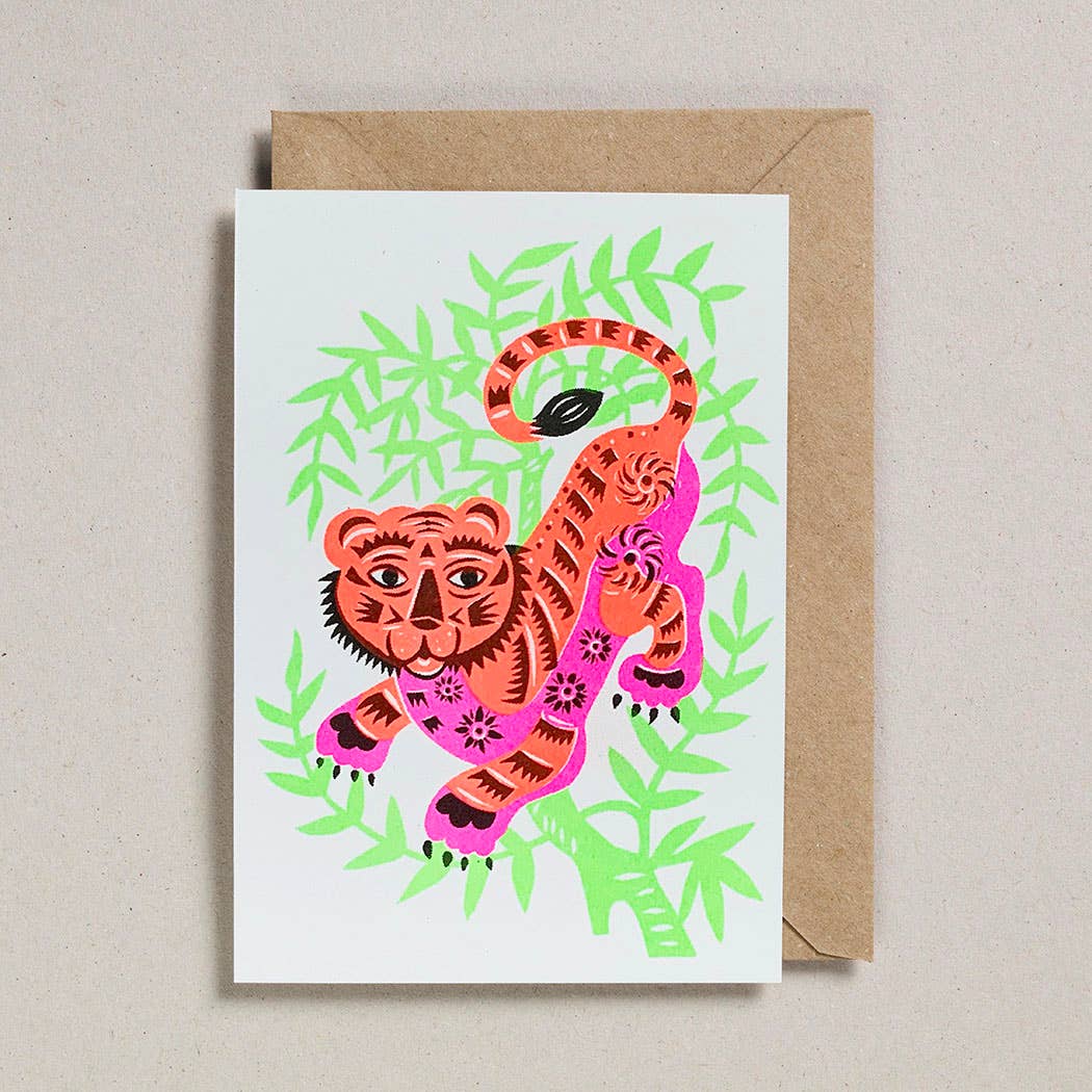 Tiger Riso Papercut Greetings Card