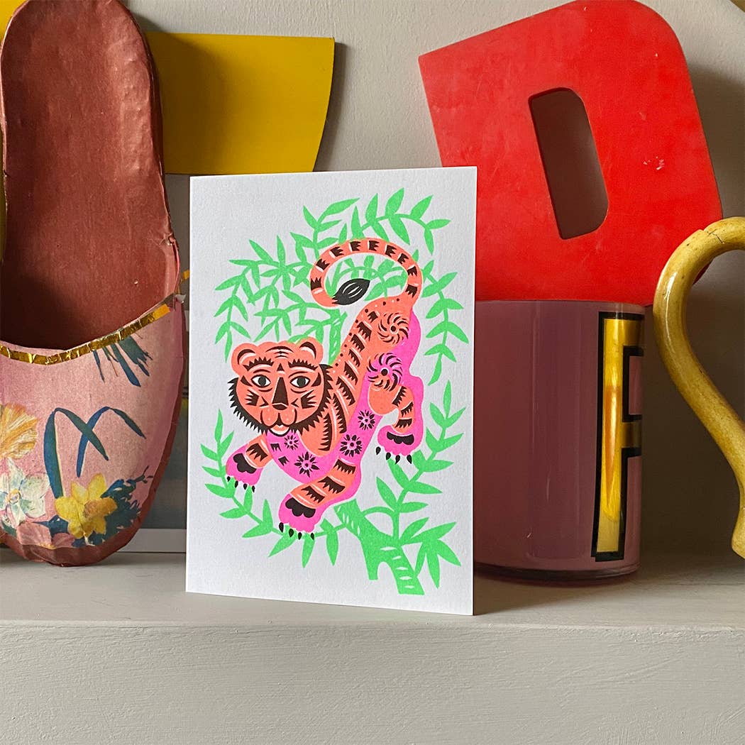 Tiger Riso Papercut Greetings Card - Image 2