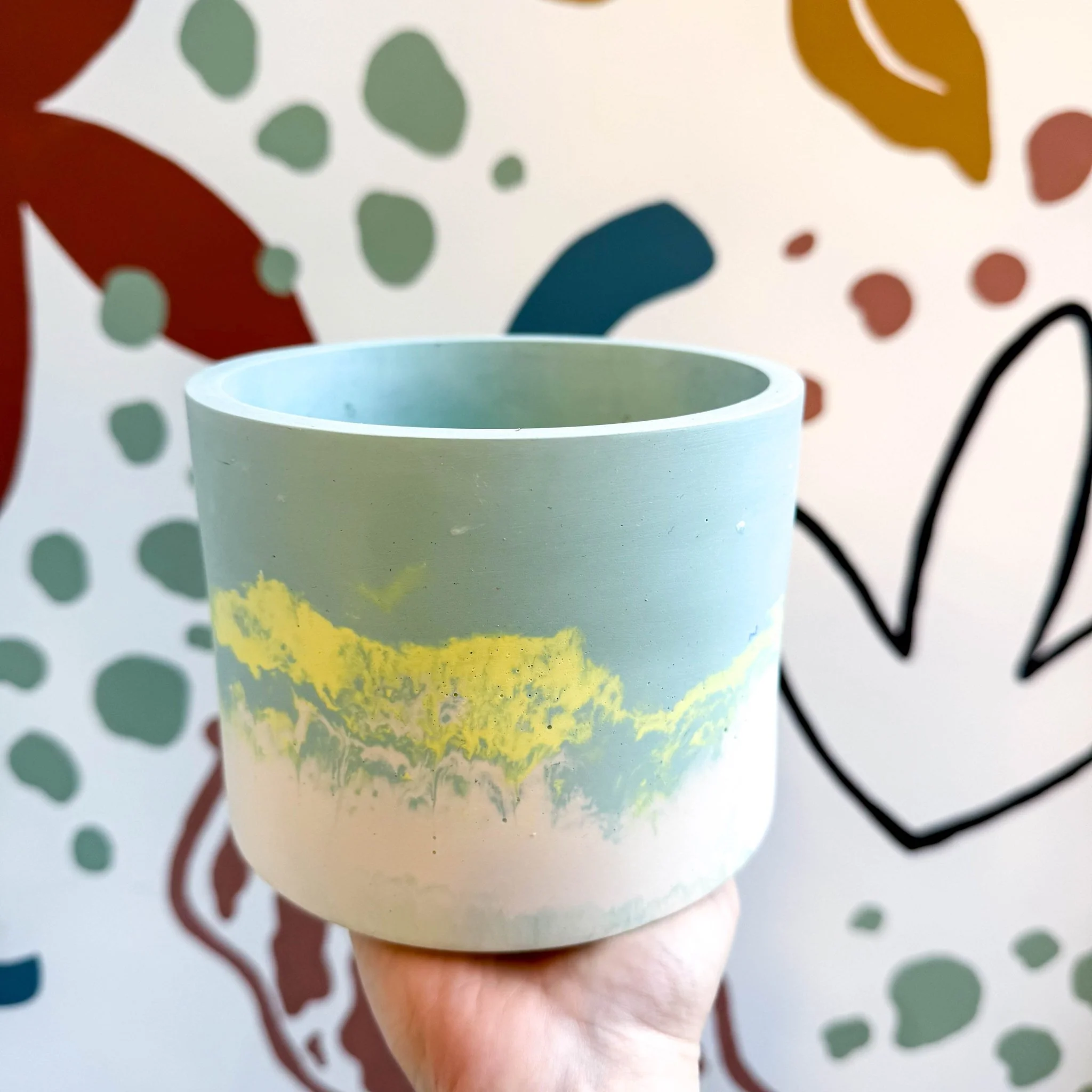 Sky Blue, Lime Green and Putty Jesmonite Pot