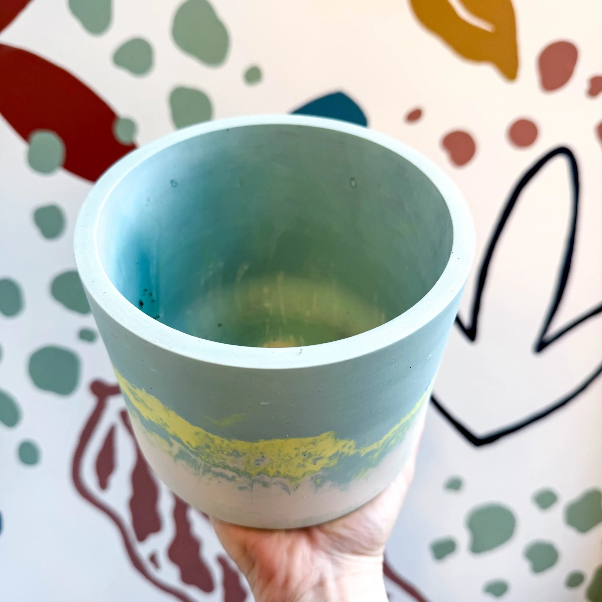 Sky Blue, Lime Green and Putty Jesmonite Pot - Image 2