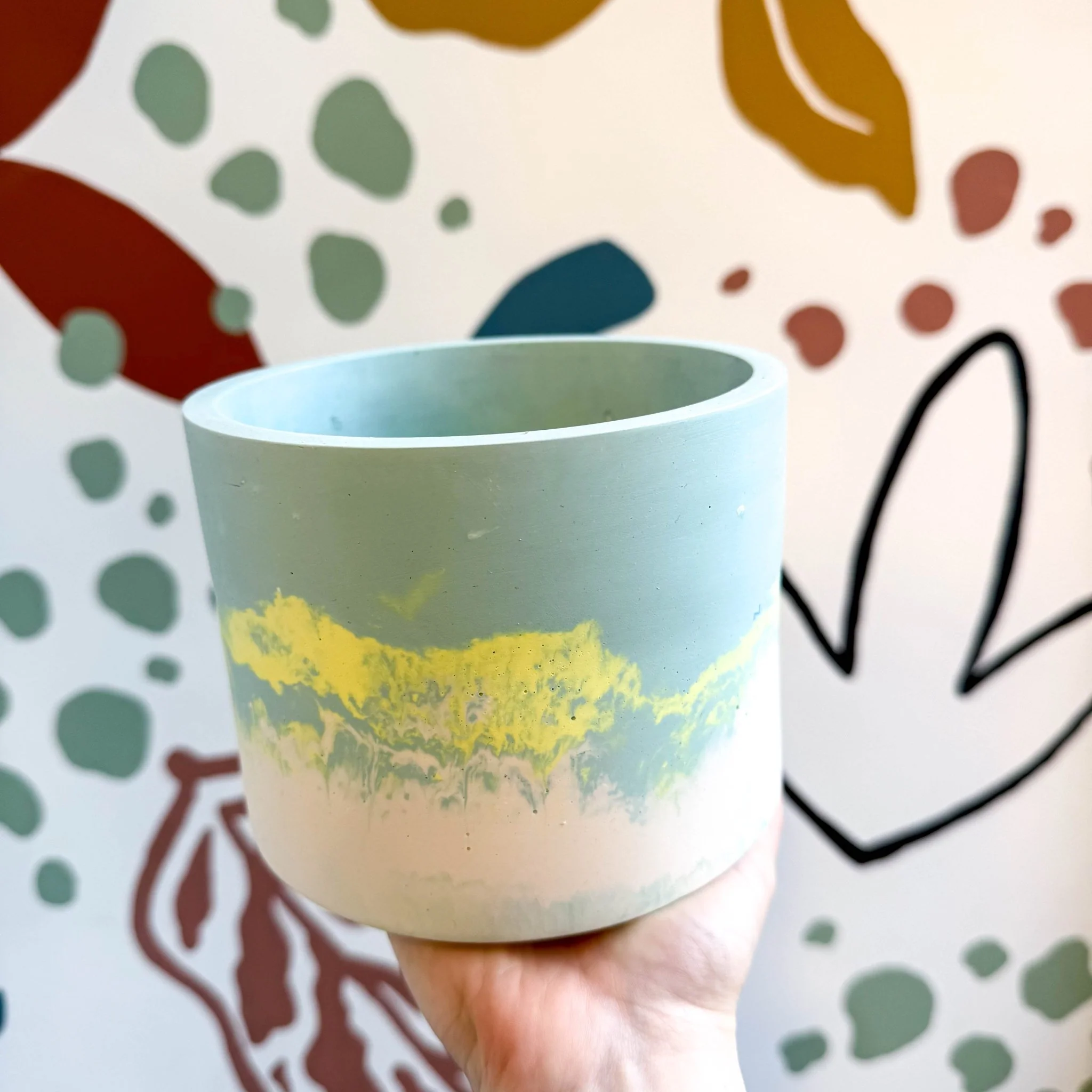 Sky Blue, Lime Green and Putty Jesmonite Pot - Image 3