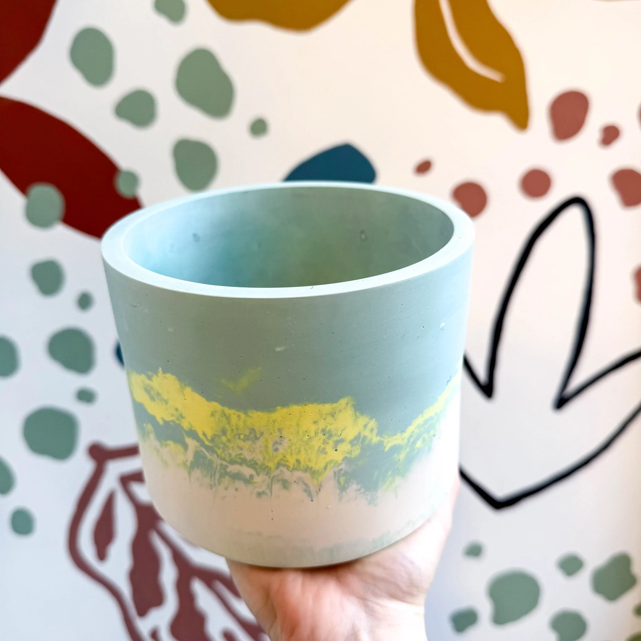 Sky Blue, Lime Green and Putty Jesmonite Pot - Image 4