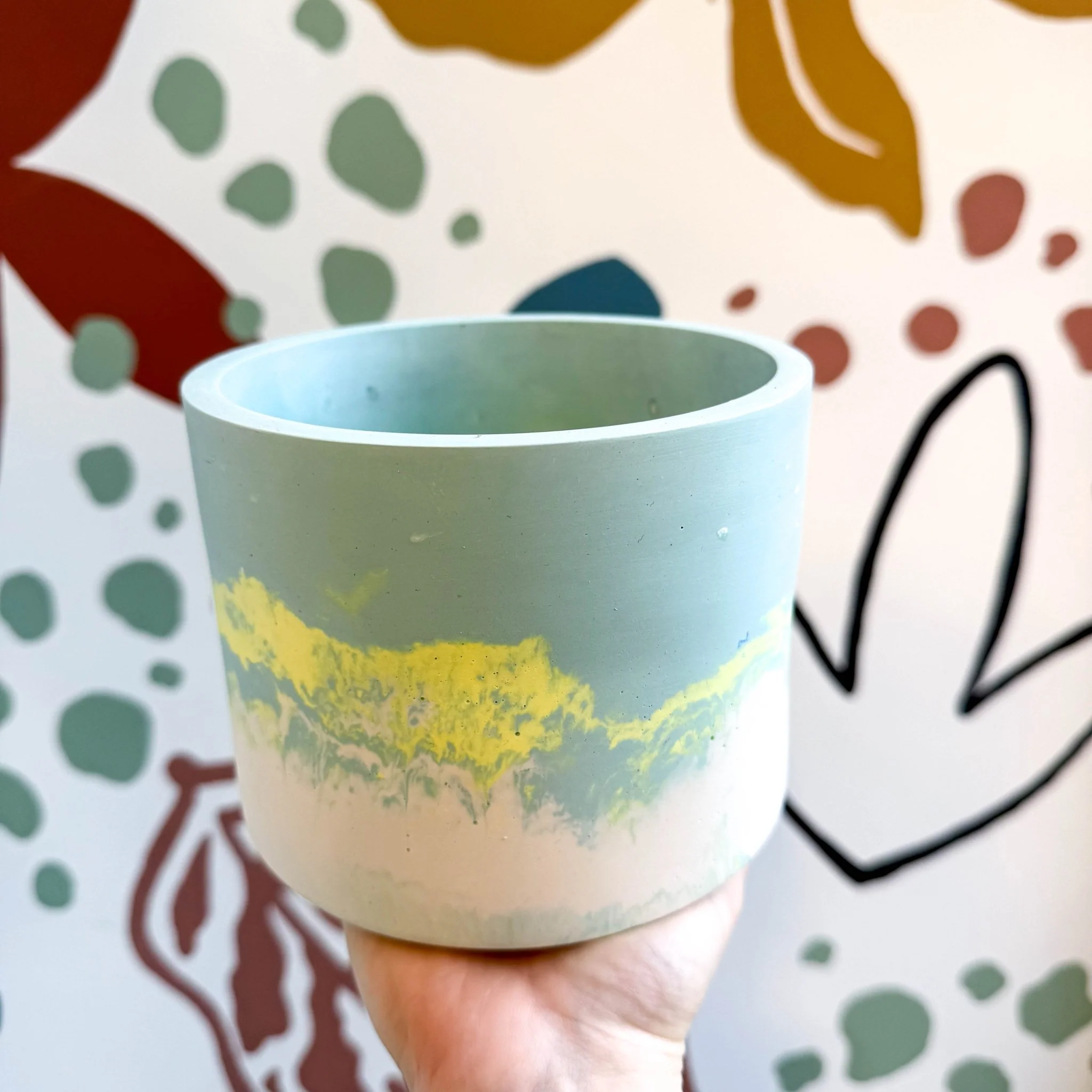 Sky Blue, Lime Green and Putty Jesmonite Pot - Image 5