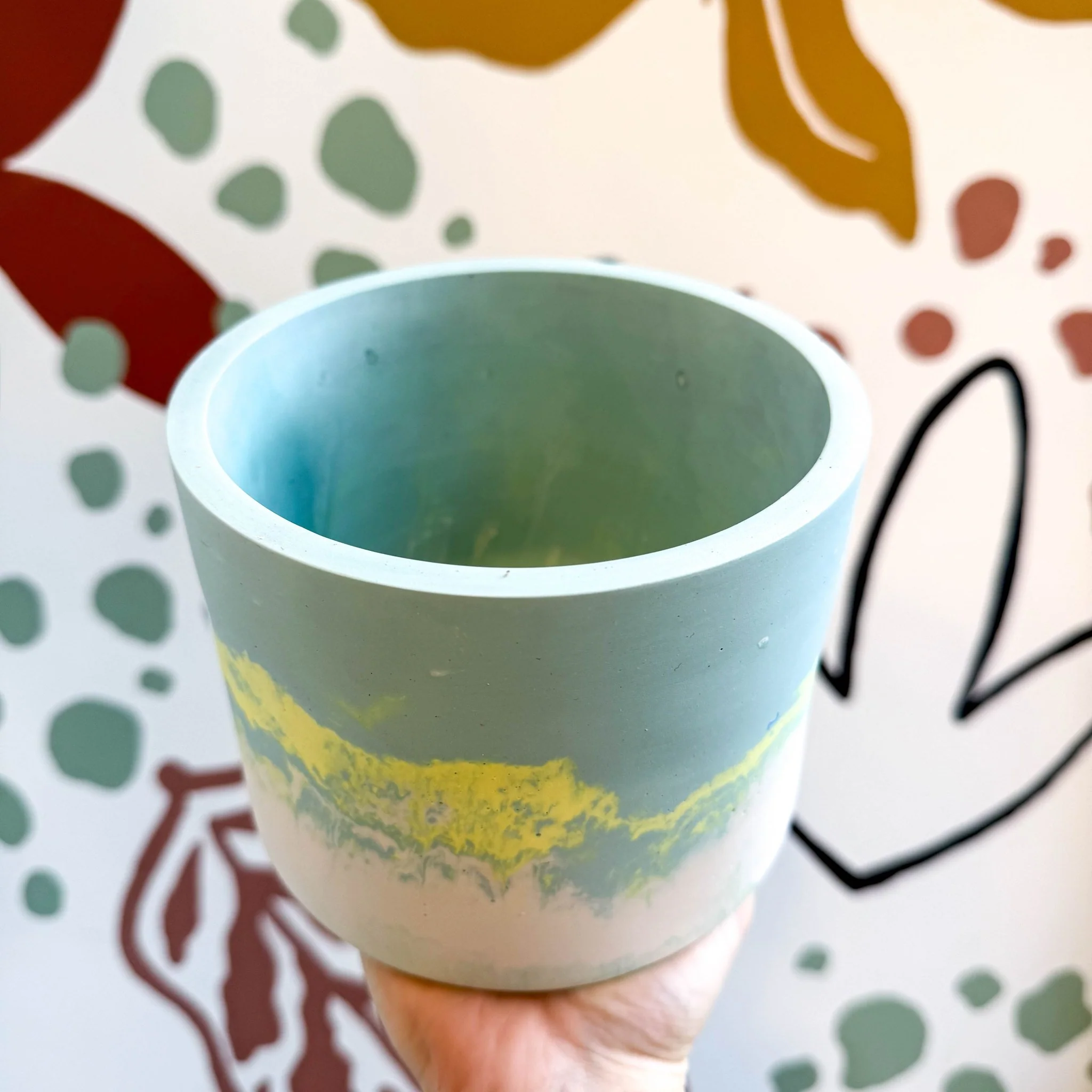 Sky Blue, Lime Green and Putty Jesmonite Pot - Image 6