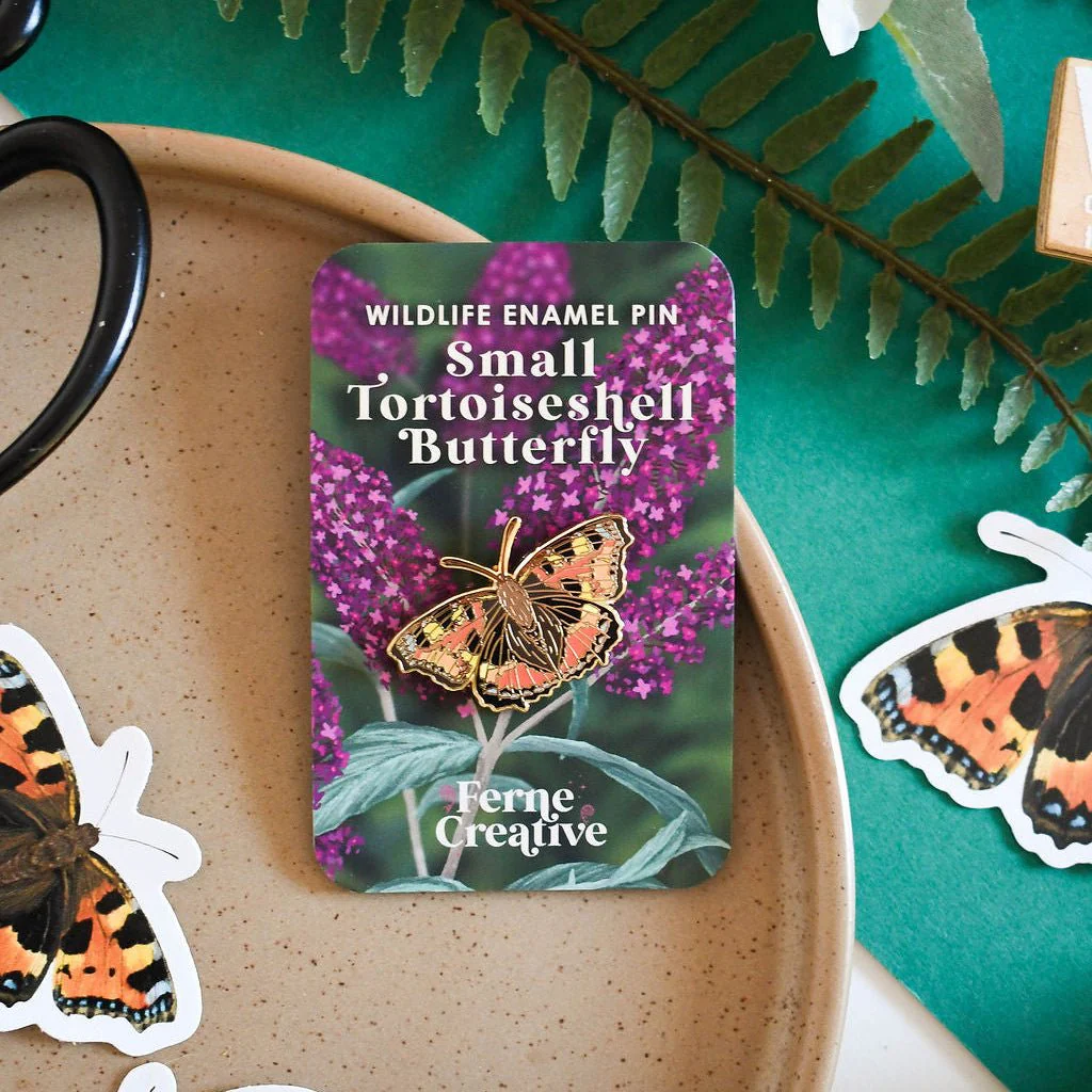 Small Tortoiseshell Butterfly Enamel Pin – Designed by Ferne Creative