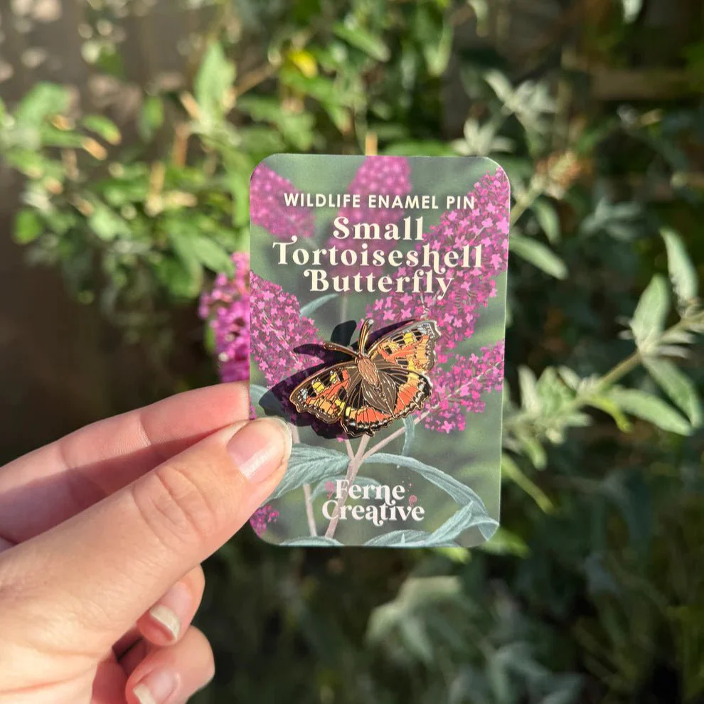 Small Tortoiseshell Butterfly Enamel Pin – Designed by Ferne Creative - Image 3