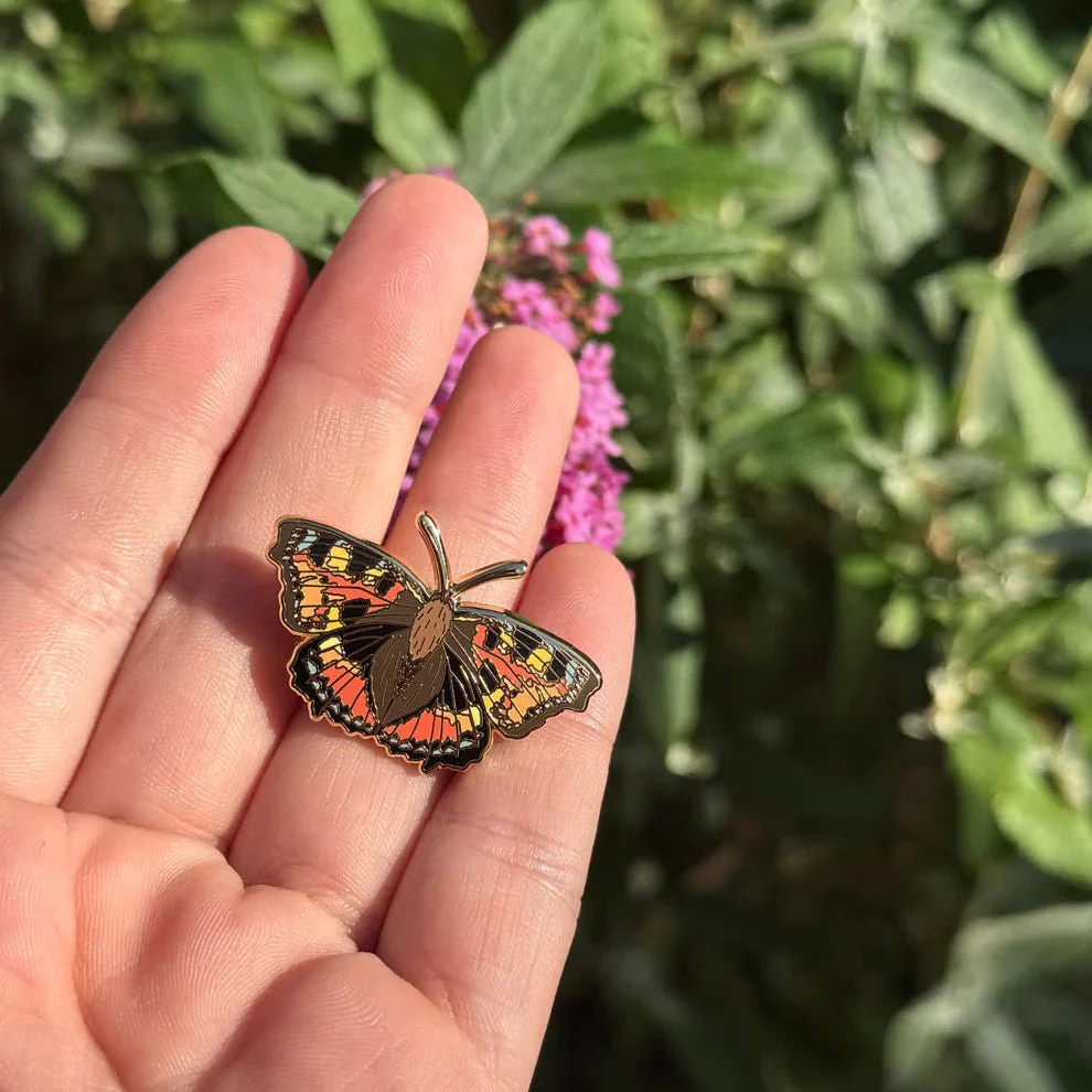 Small Tortoiseshell Butterfly Enamel Pin – Designed by Ferne Creative - Image 4