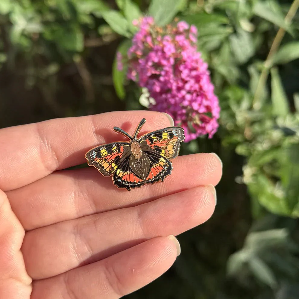 Small Tortoiseshell Butterfly Enamel Pin – Designed by Ferne Creative - Image 5