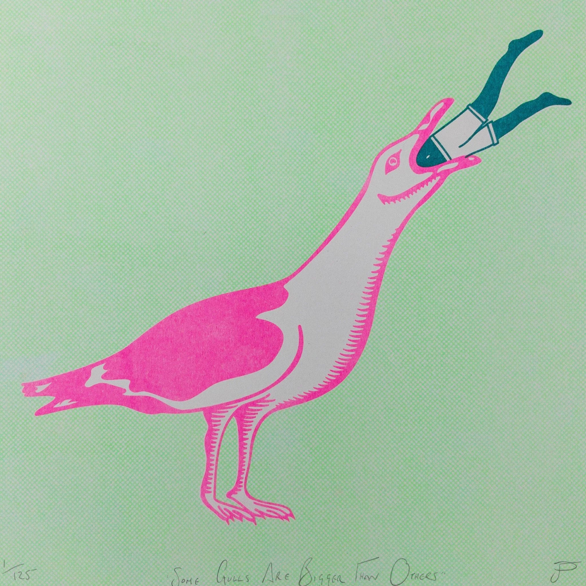 'Some Gulls Are Bigger Than Others' Seagull Riso Art Print - Image 2