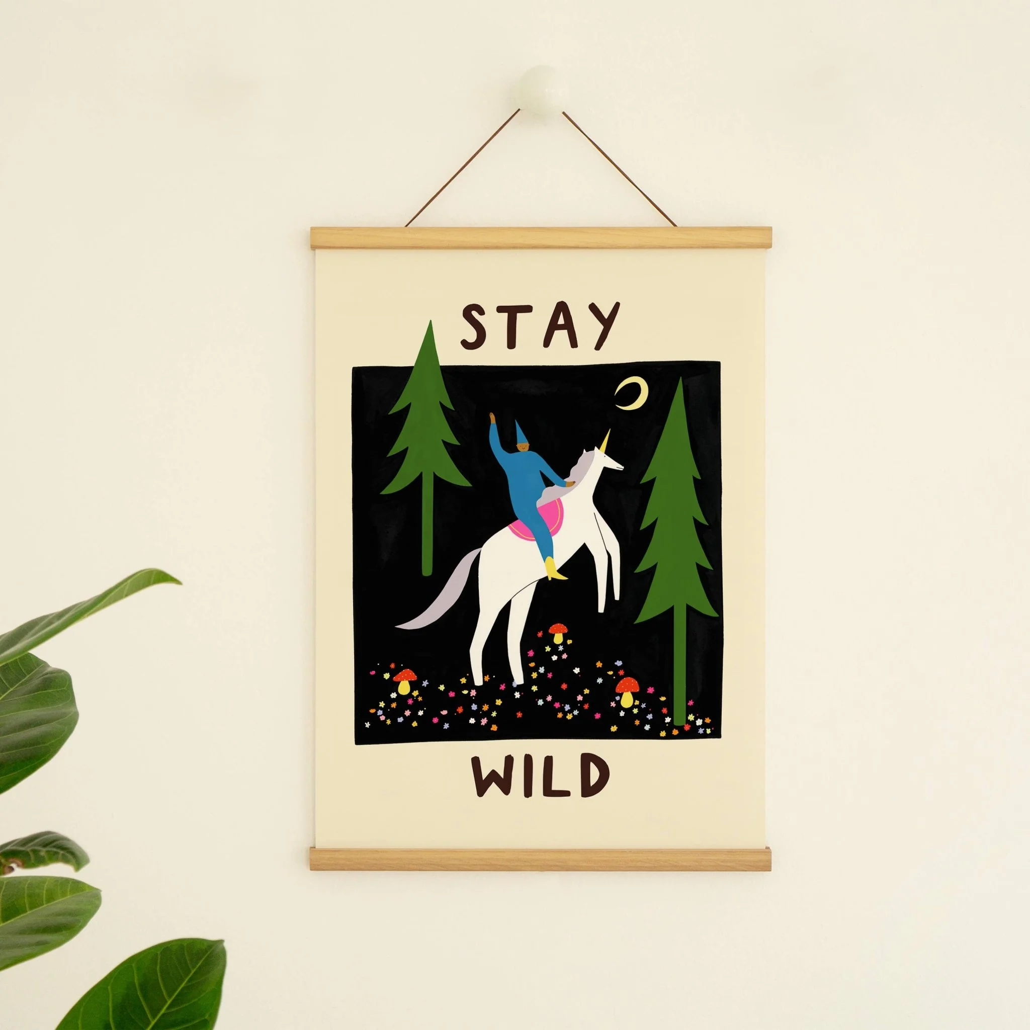 Stay Wild Art Print | Unicorn | Nature | Typography | Folky