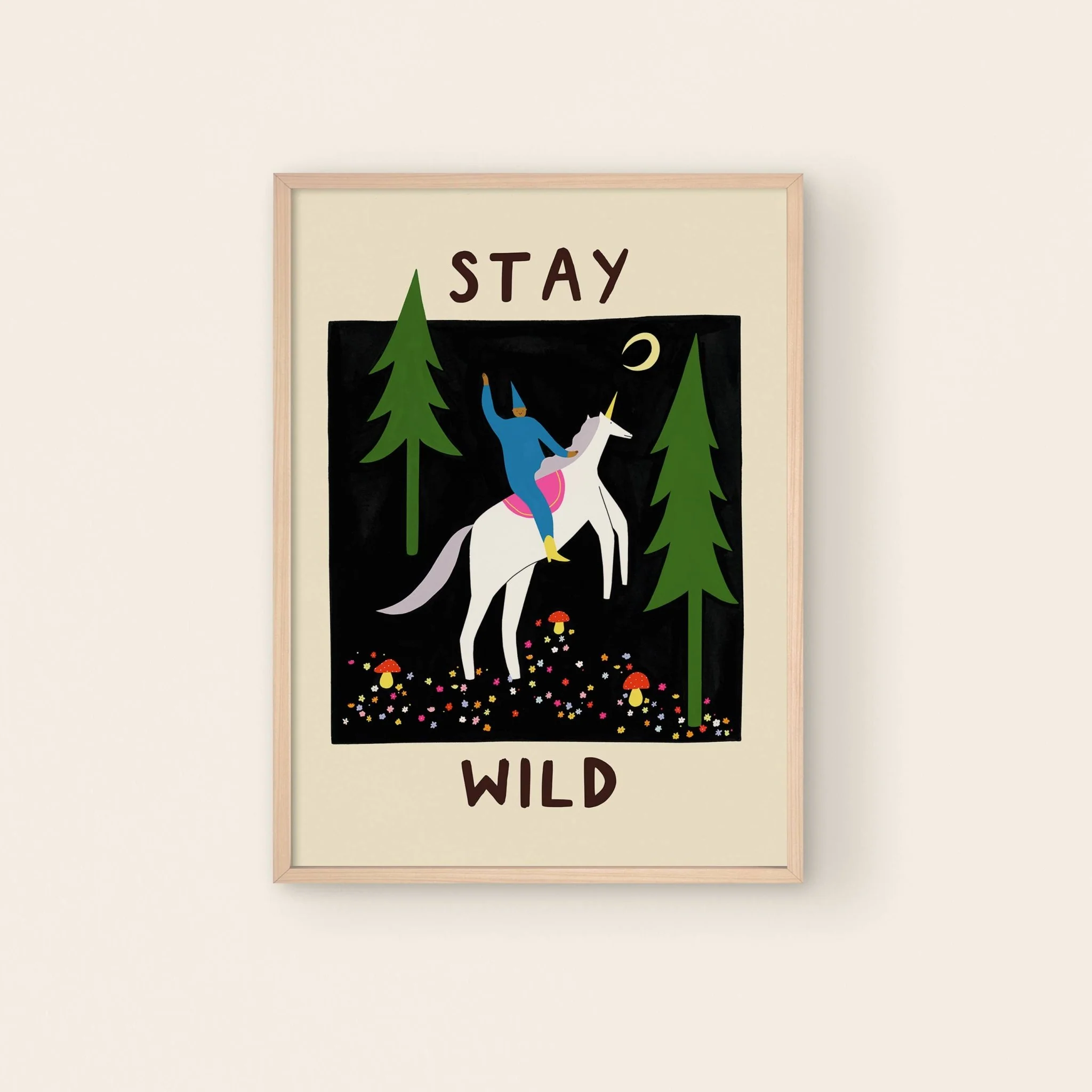 Stay Wild Art Print | Unicorn | Nature | Typography | Folky - Image 2