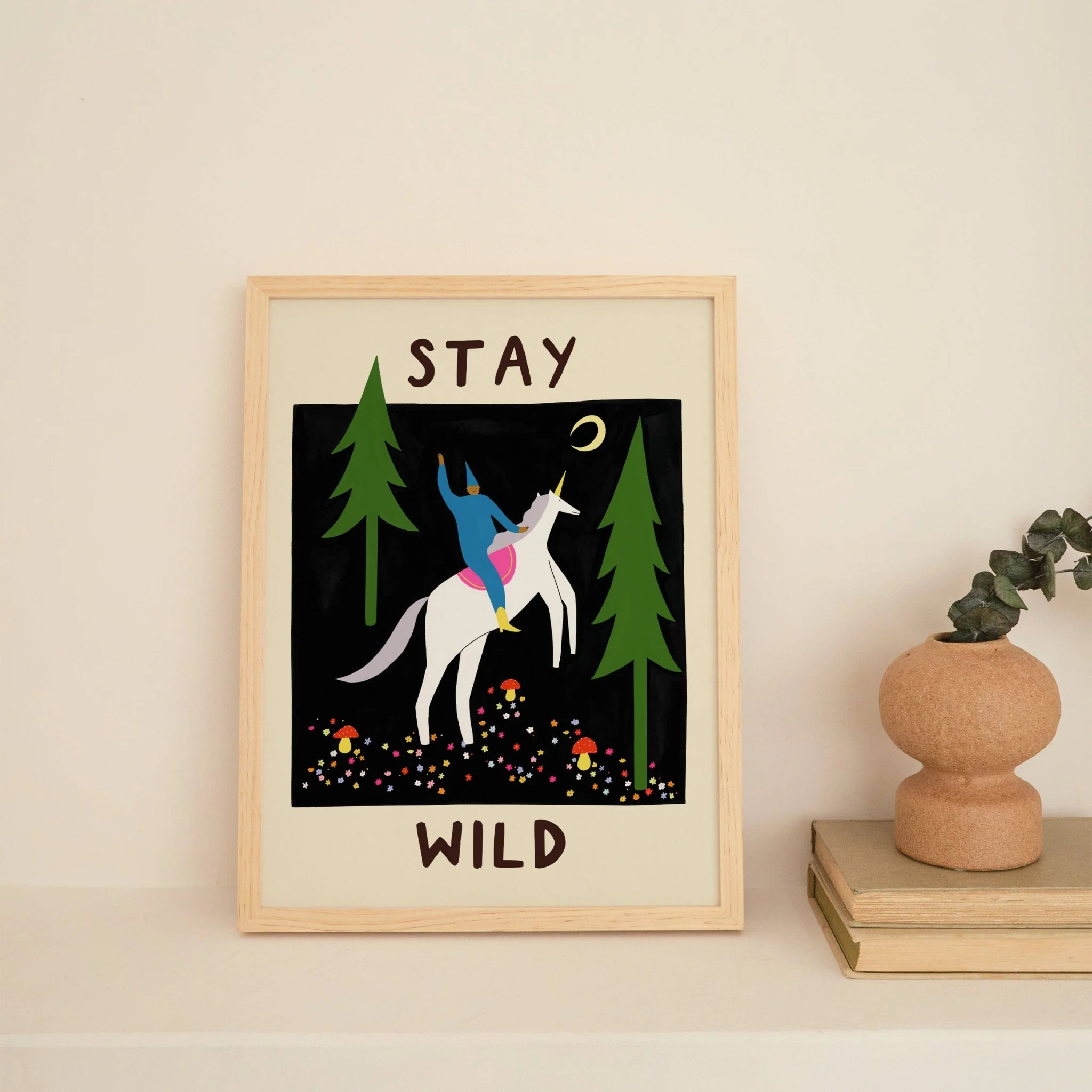 Stay Wild Art Print | Unicorn | Nature | Typography | Folky - Image 3