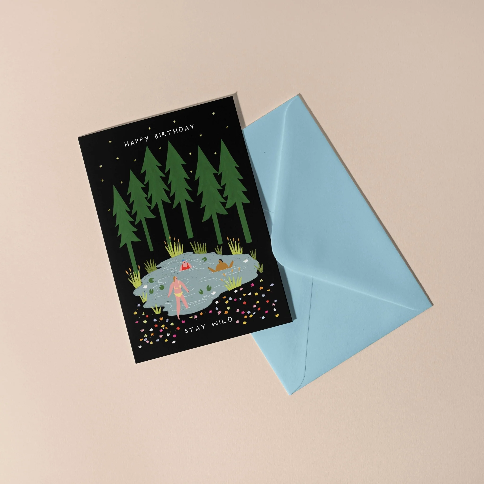 Stay Wild Swimming Birthday Card | Nature Card | Folky Greetings Card