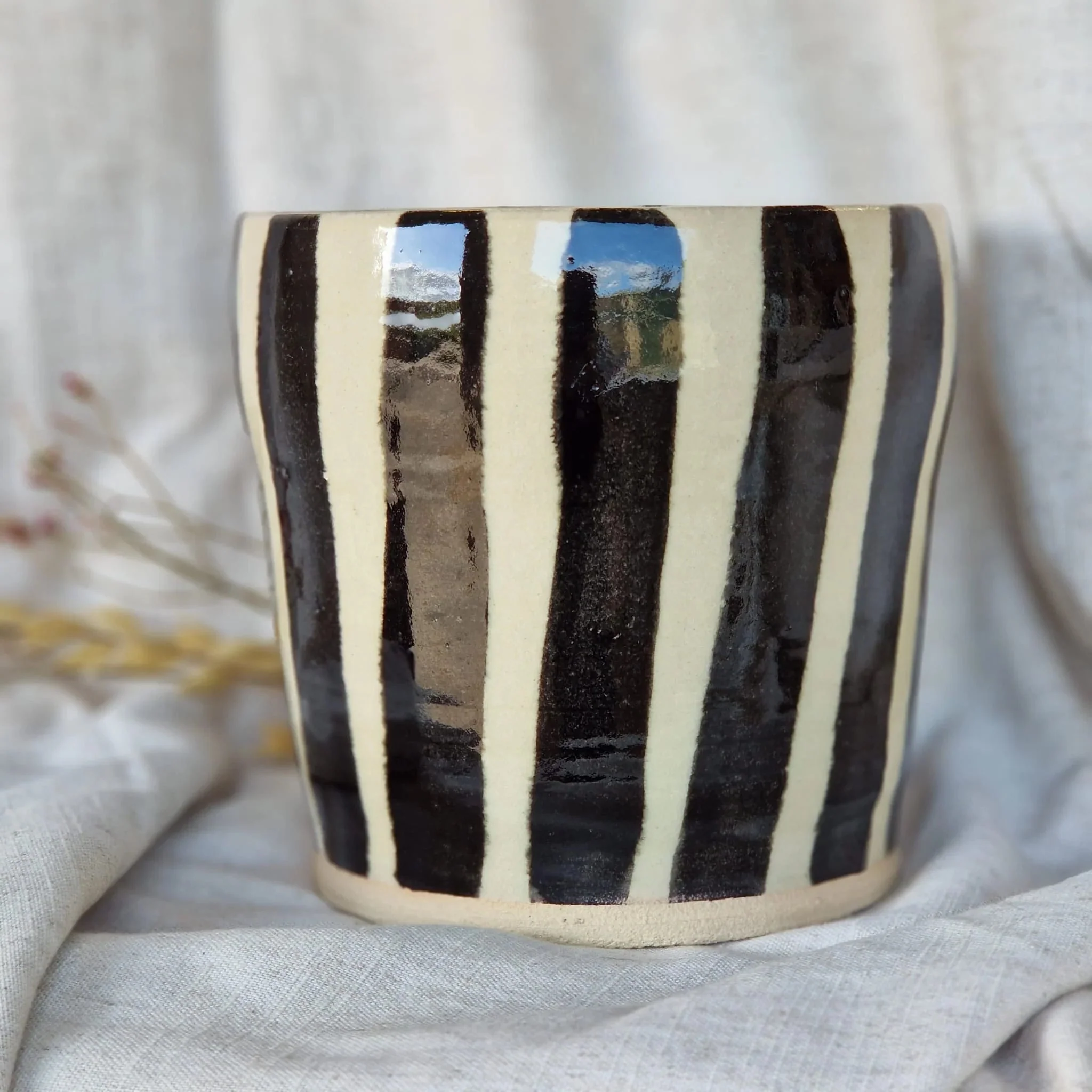 Stripe - Black and White Handmade Ceramic Plant Pot - Image 2