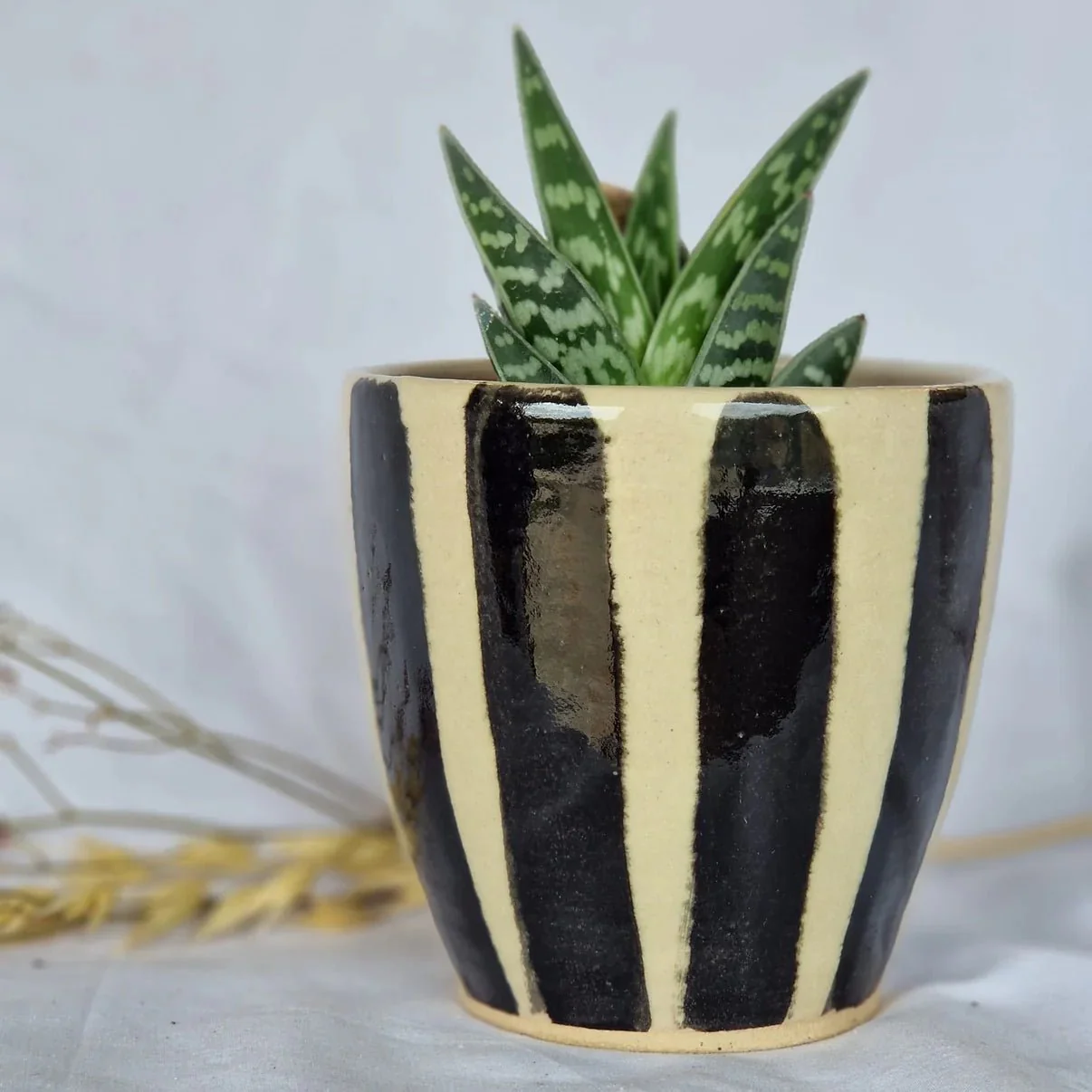 Stripe - Black and White Handmade Ceramic Plant Pot - Image 3