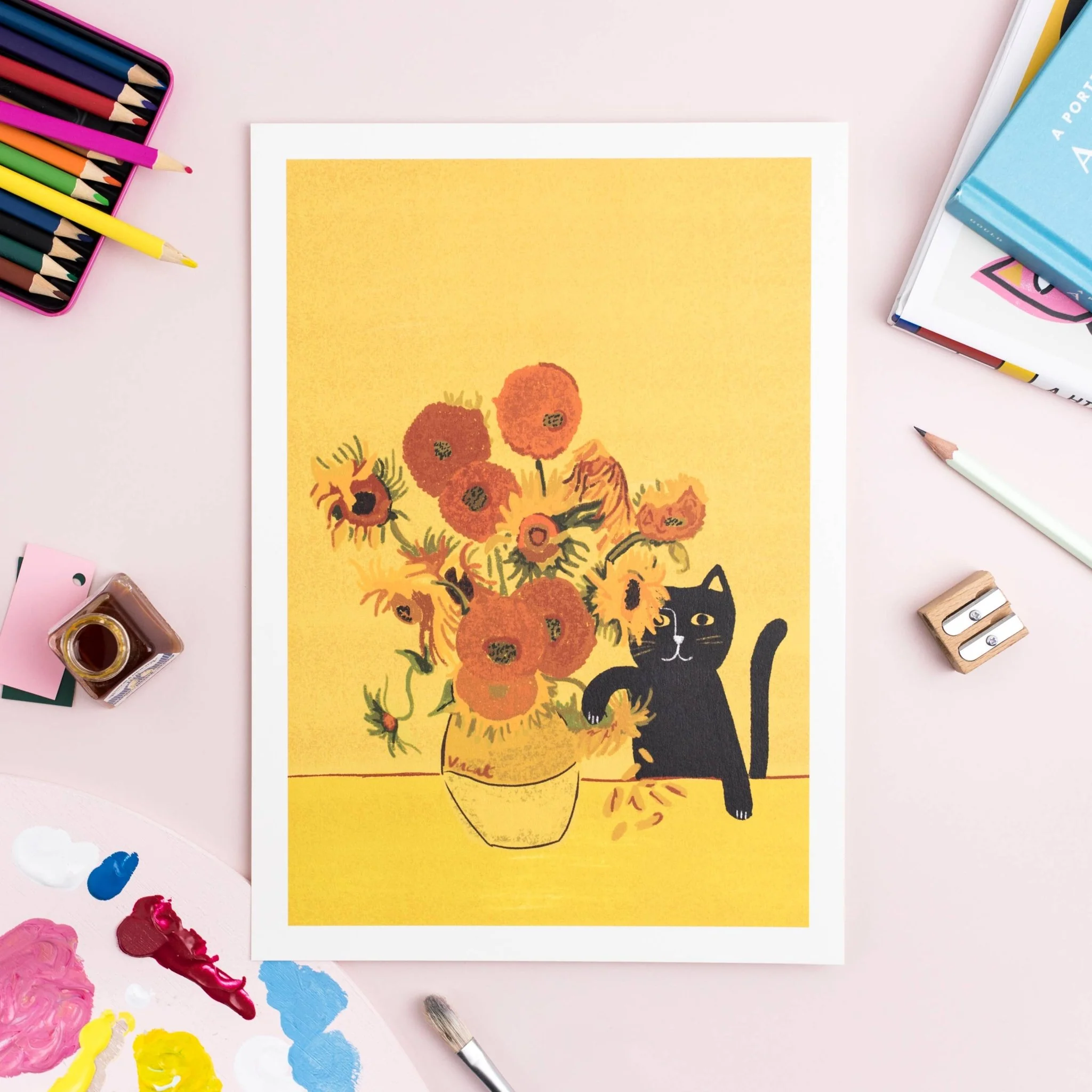 Niaski Sunflower Cat Art Print – Inspired by Vincent van Gogh - Image 2