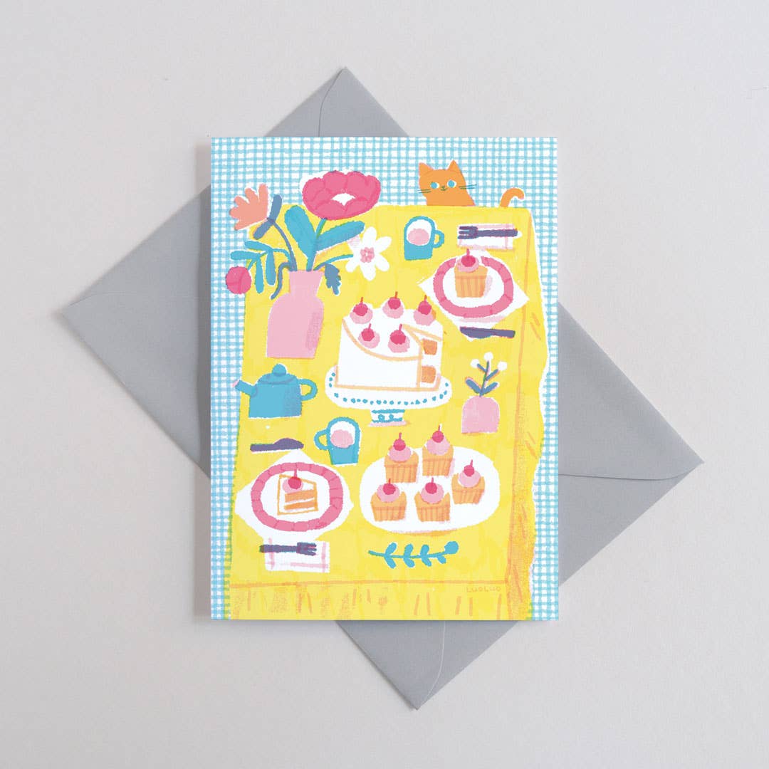 Tea Party | Everyday greetings card | Cat lover, cupcakes