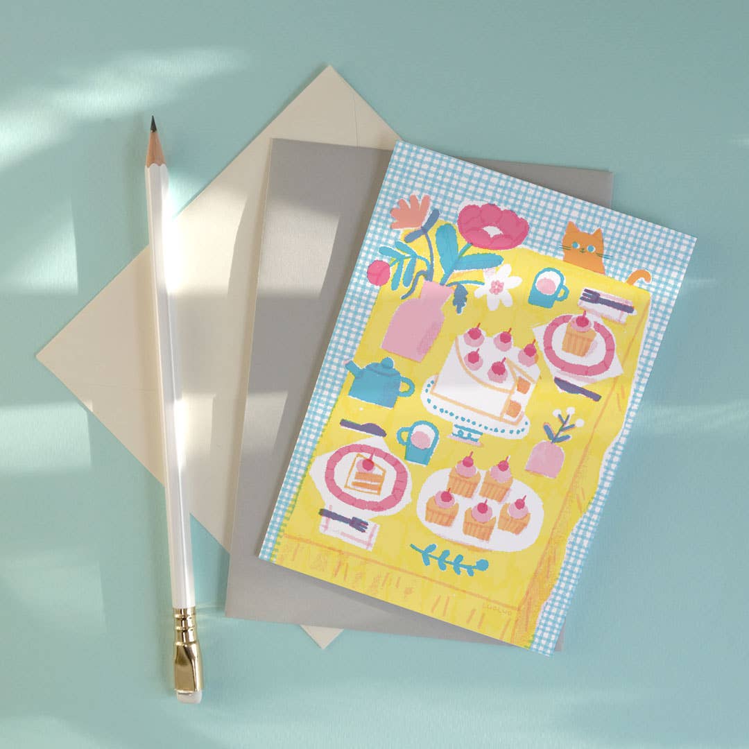 Tea Party | Everyday greetings card | Cat lover, cupcakes - Image 2
