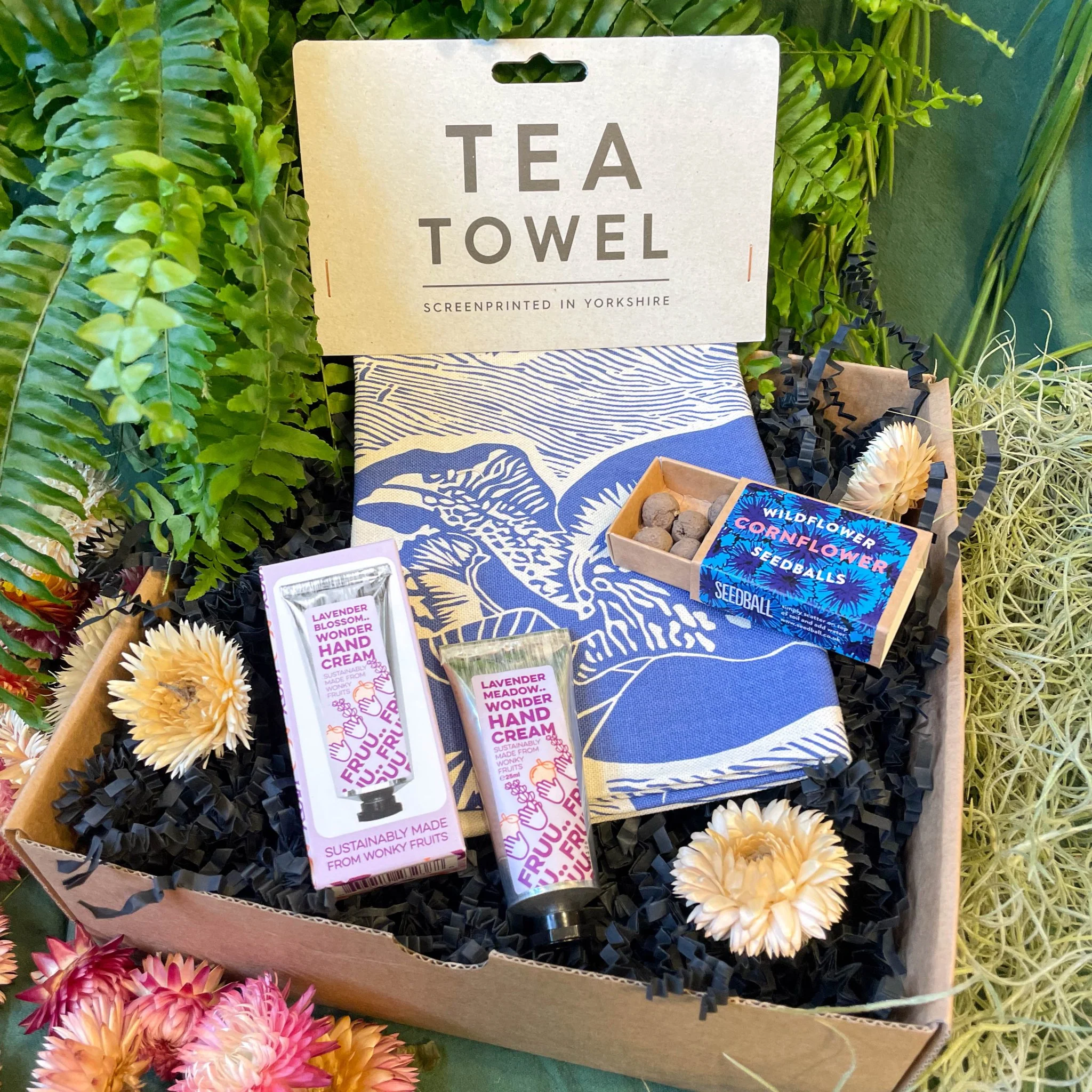 The Screen Printed Tea Towel, Wonky Fruit Hand Cream & Wildflower Seed Gift Set - Image 2