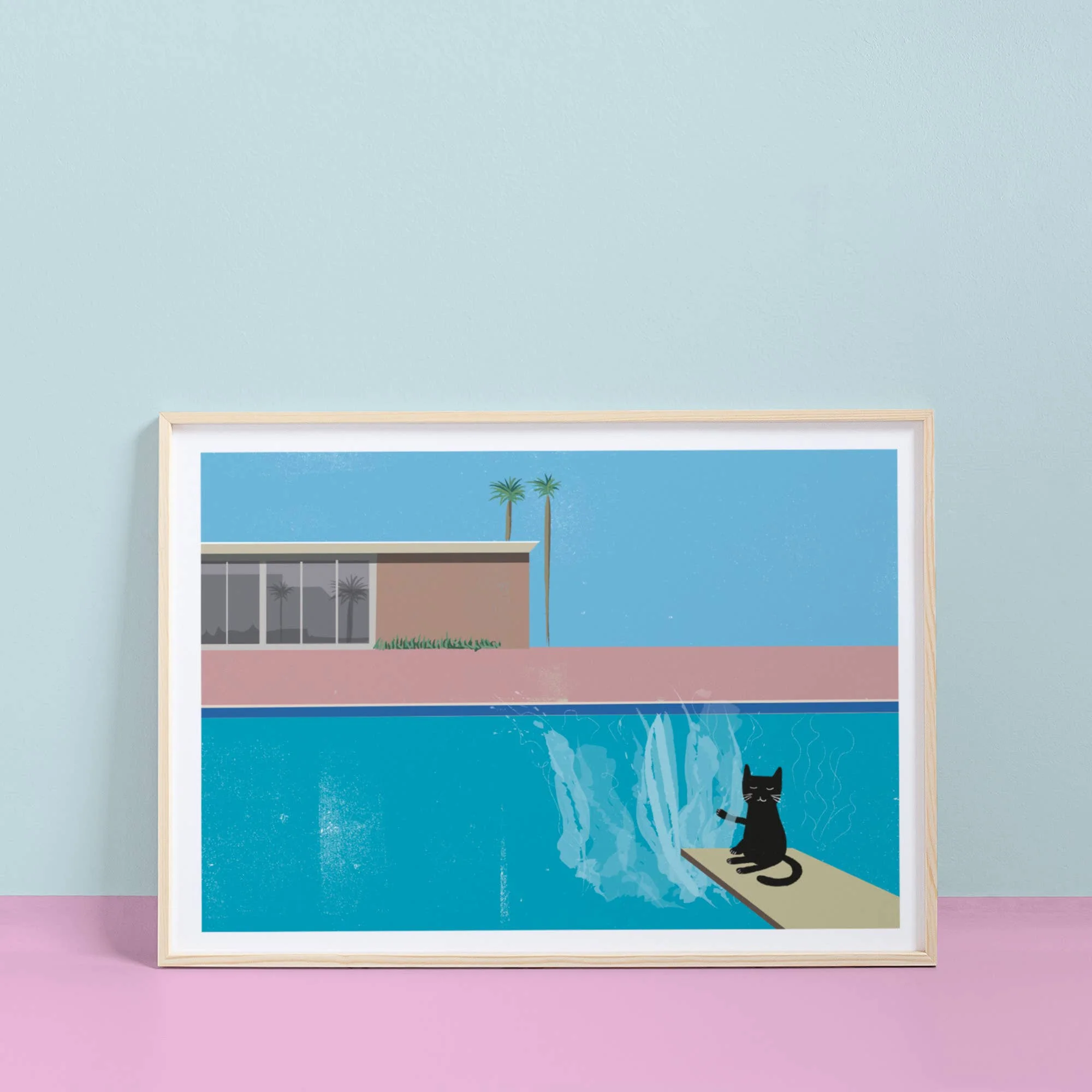 Niaski The Splash Cat Art Print – Inspired by David Hockney