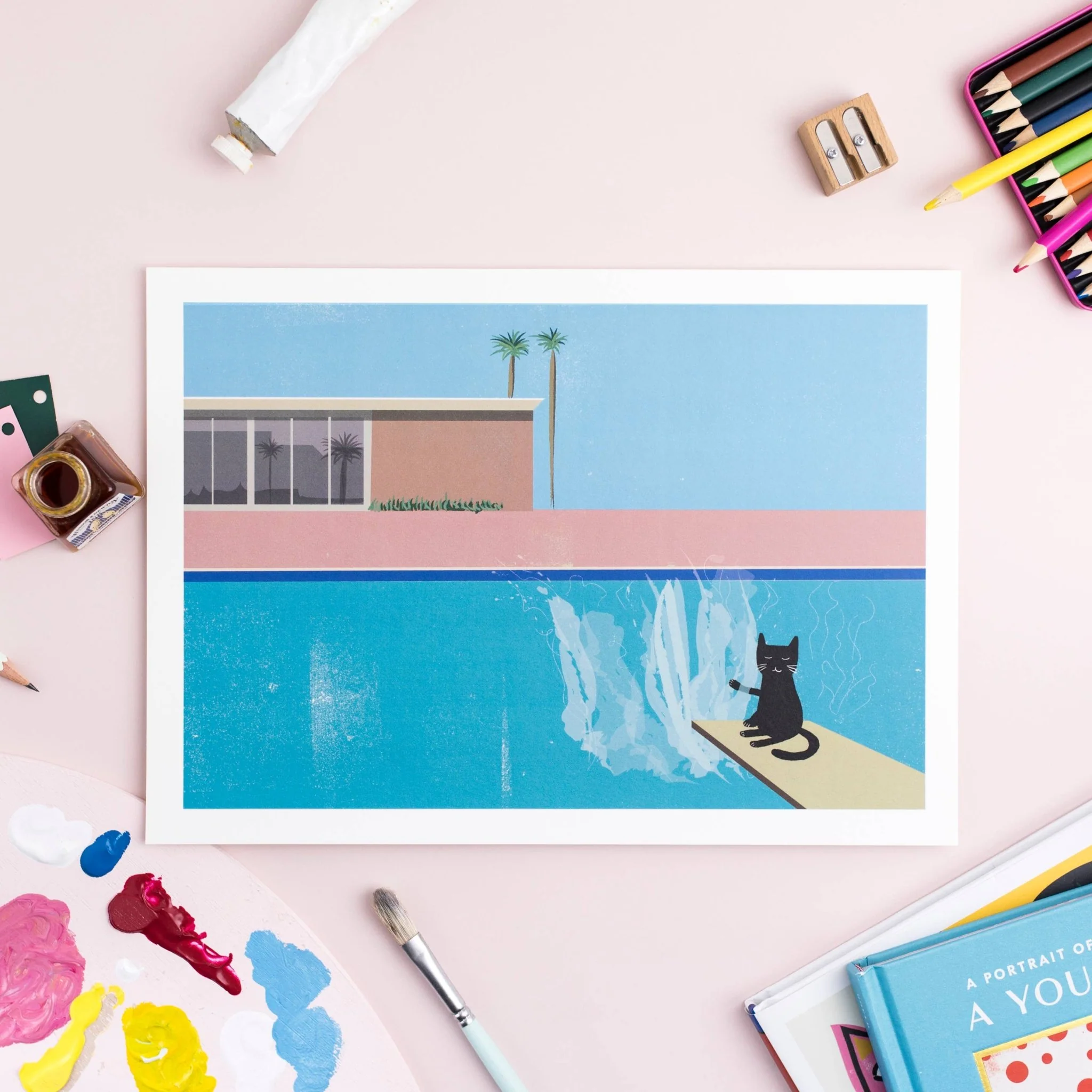 Niaski The Splash Cat Art Print – Inspired by David Hockney - Image 2