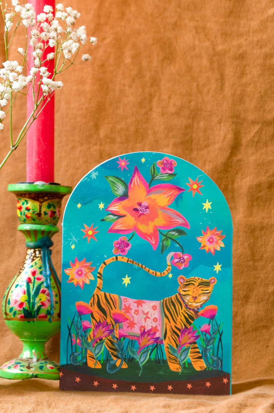 'Tiger Flower Power Bell Jar' Greetings Card - Image 2