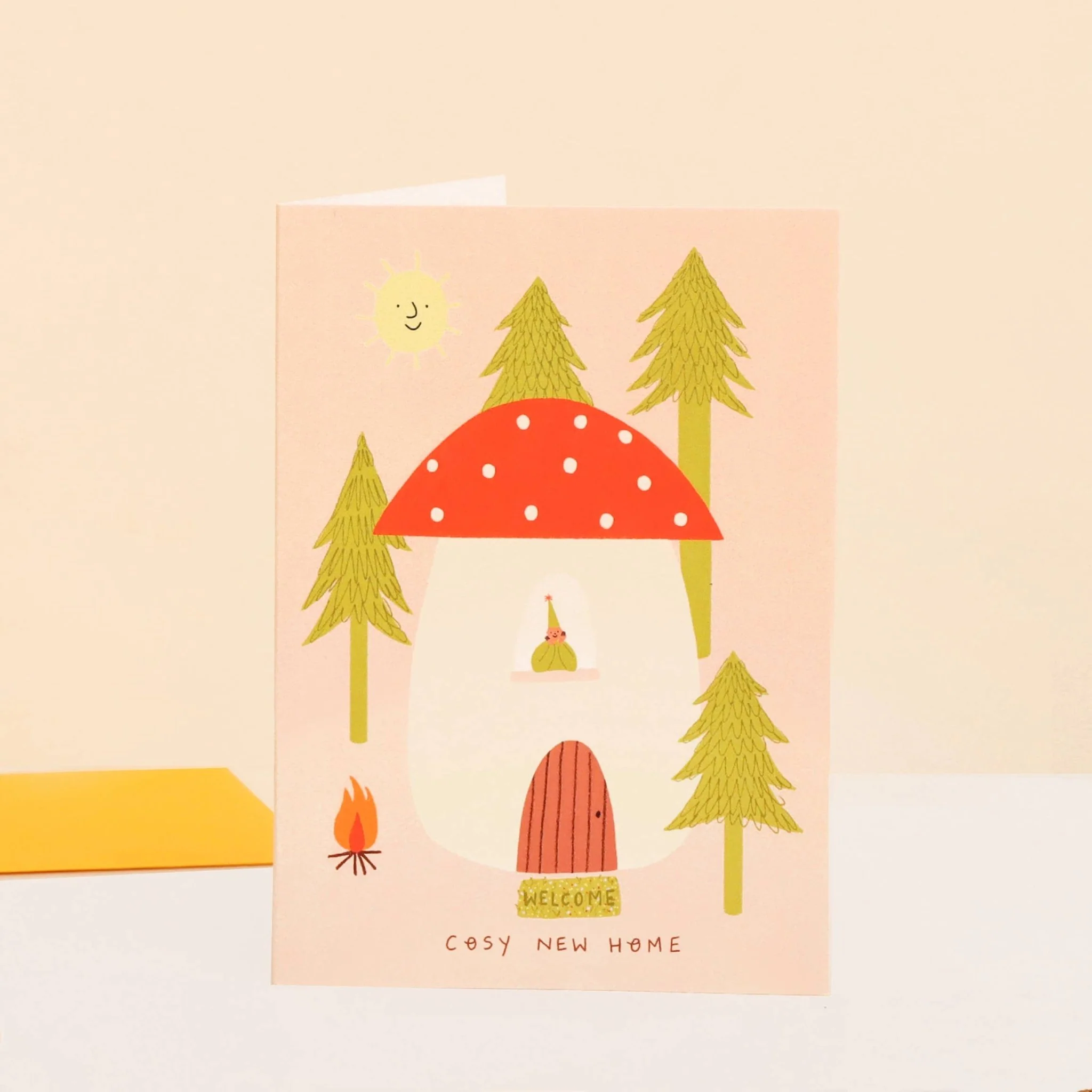 Toadstool Cosy New Home Greetings Card | Folky Moving Card | Woodland