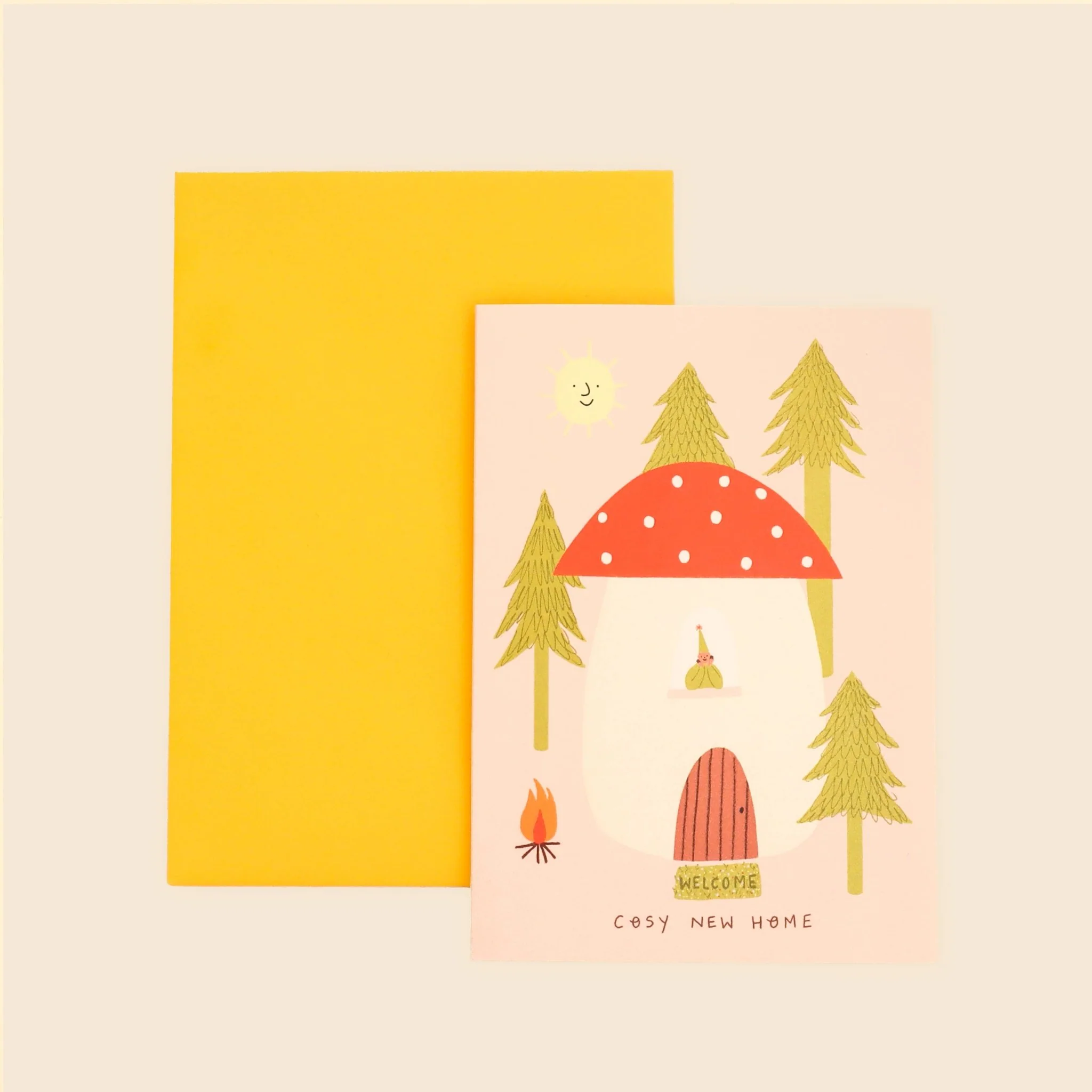 Toadstool Cosy New Home Greetings Card | Folky Moving Card | Woodland - Image 2