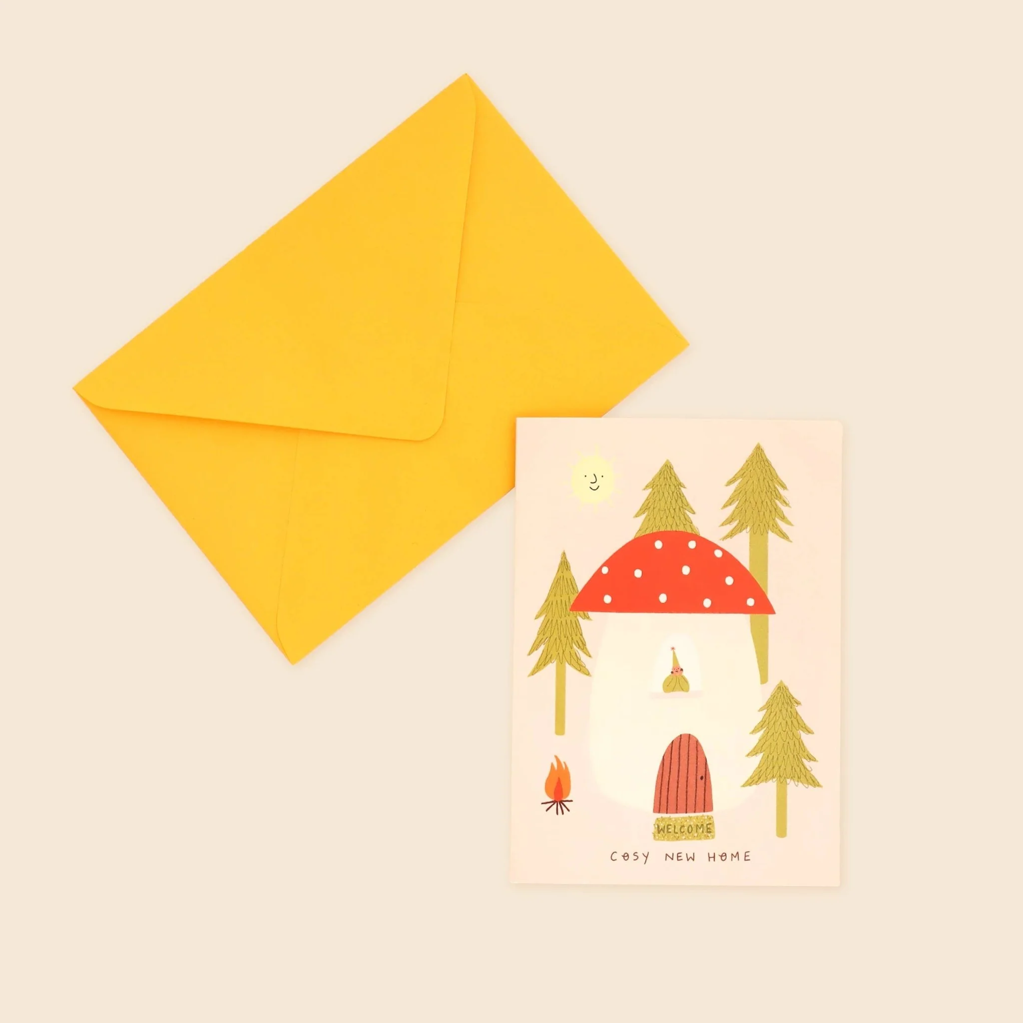 Toadstool Cosy New Home Greetings Card | Folky Moving Card | Woodland - Image 3