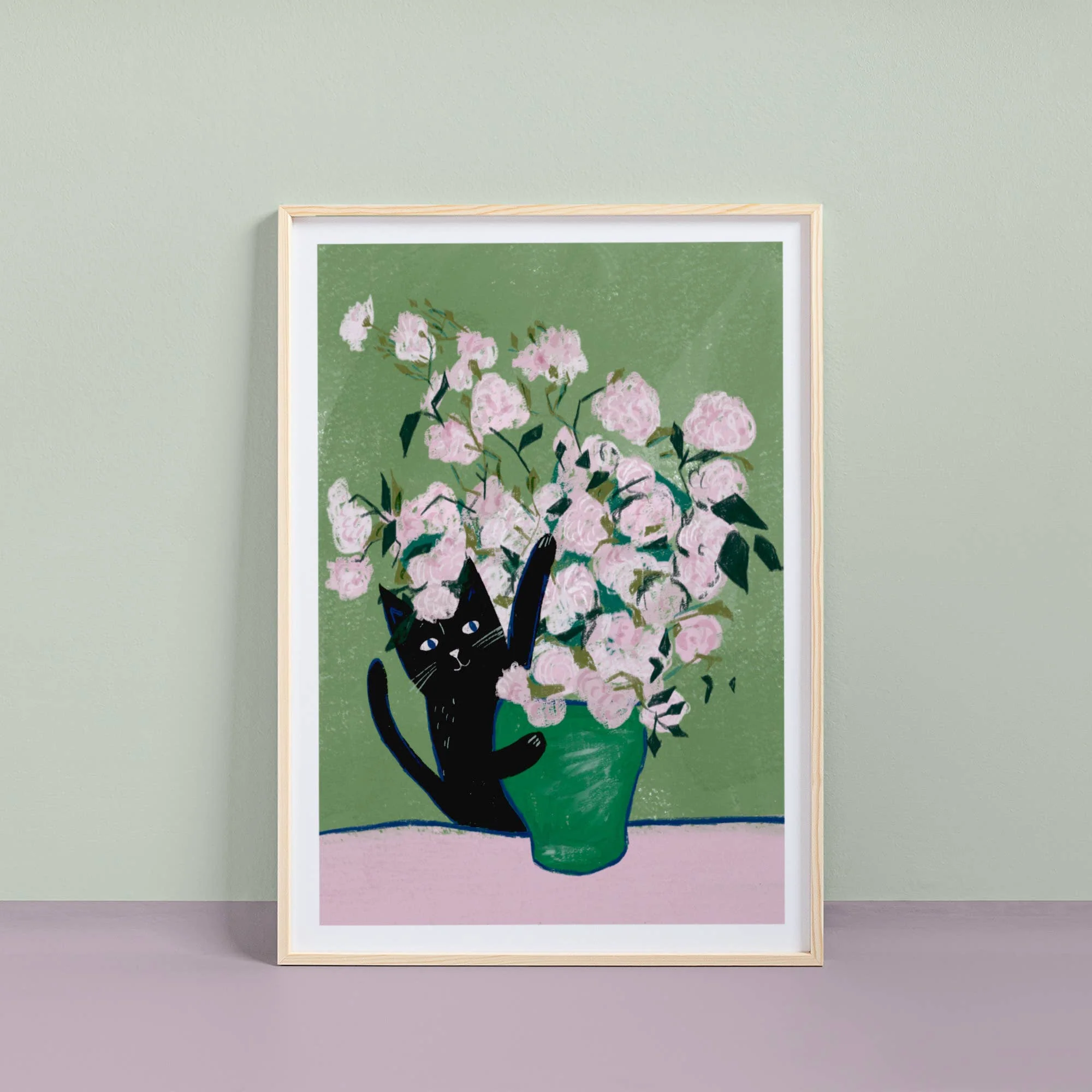 Niaski Vincat and Roses Cat Art Print – Inspired by Vincent van Gogh