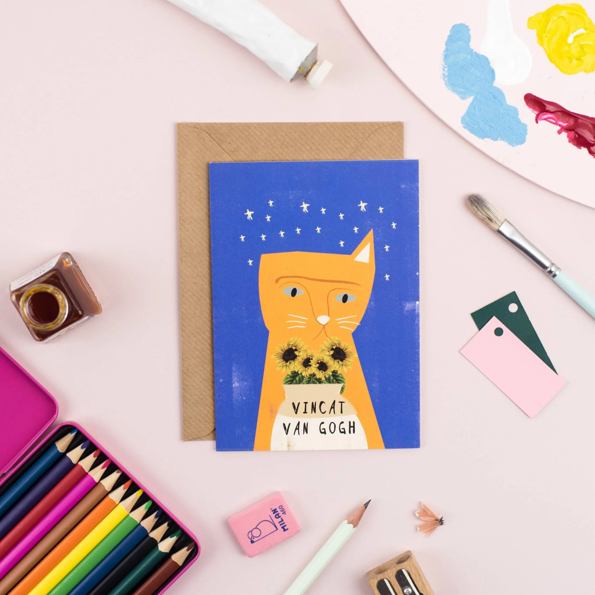 Vincat Van Gogh Cat Artist Greetings Card - Image 3