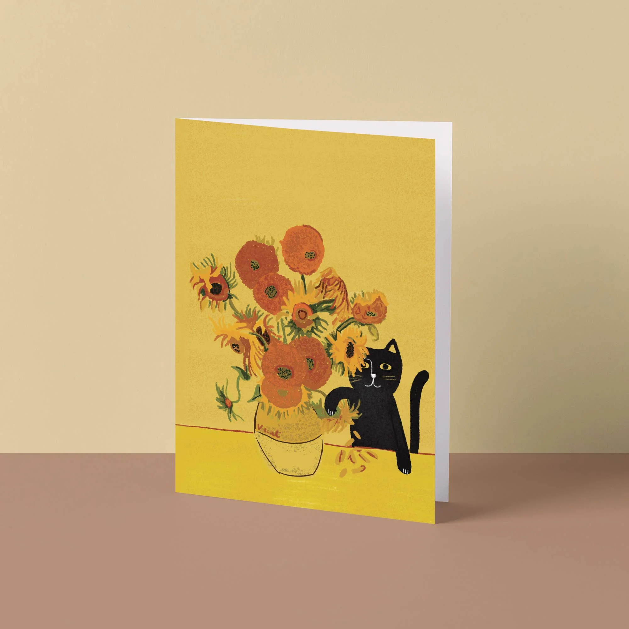 Vincents Sunflower Vase Cat Greetings Card