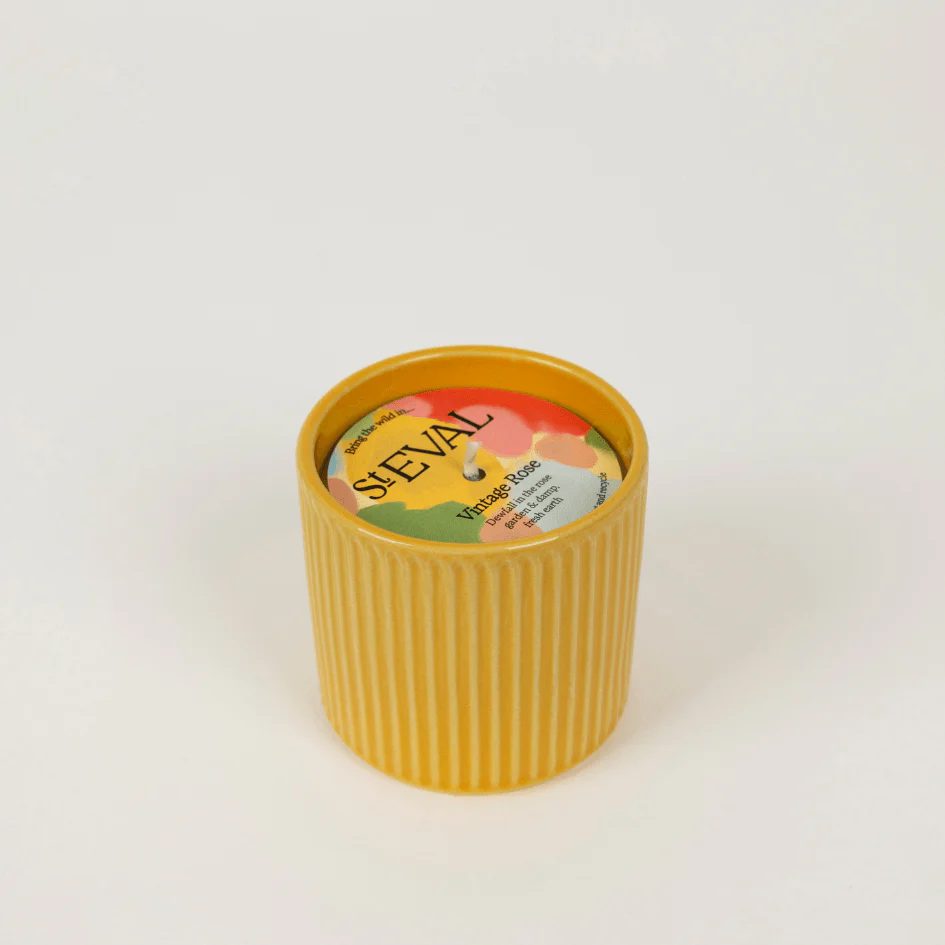 Vintage Rose Candle in Ceramic Artist Pot