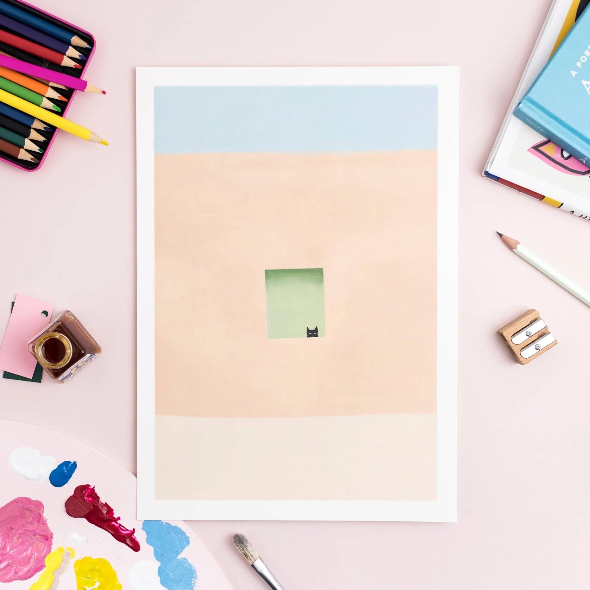 Niaski Wall with Green Door and Cat Print – Inspired by Georgia O’Keeffe - Image 2