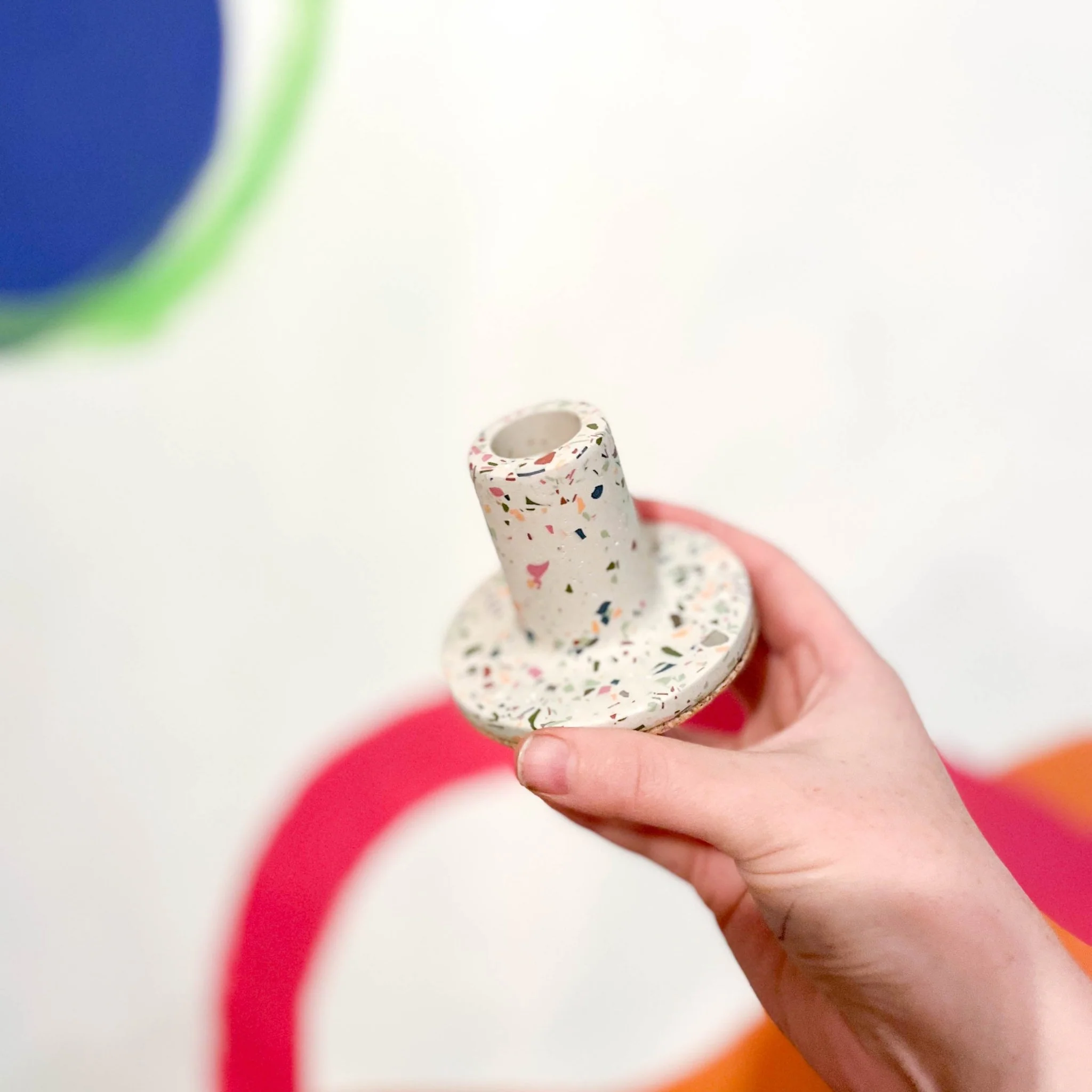 White & Muted Terrazzo Jesmonite Candle Stick Holder
