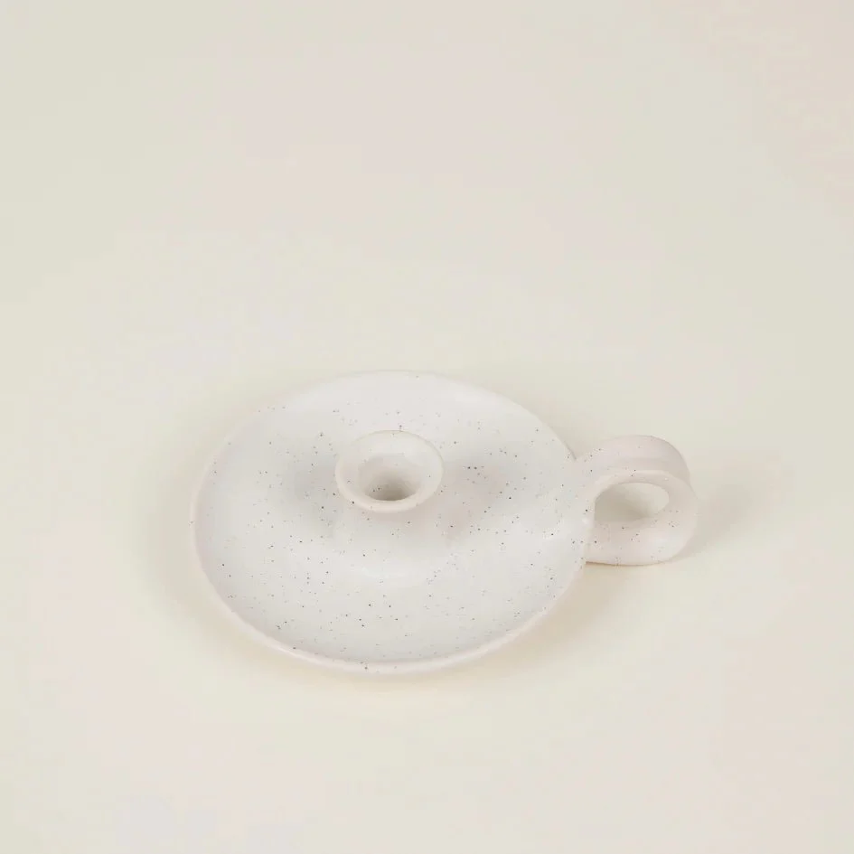 White Speckle, 1/2" Candle Holder with Handle