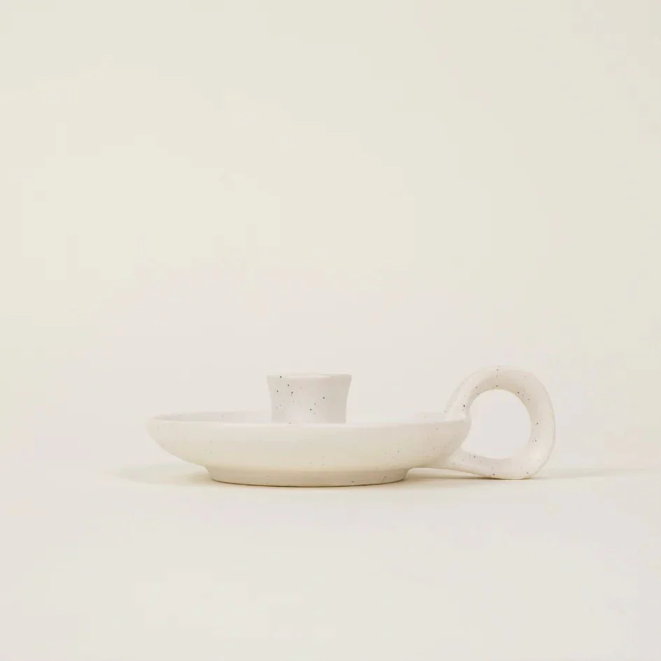 White Speckle, 1/2" Candle Holder with Handle - Image 2