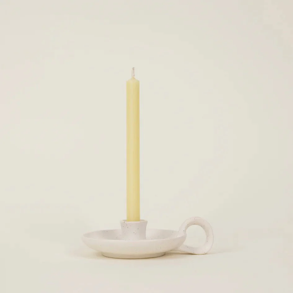 White Speckle, 1/2" Candle Holder with Handle - Image 3