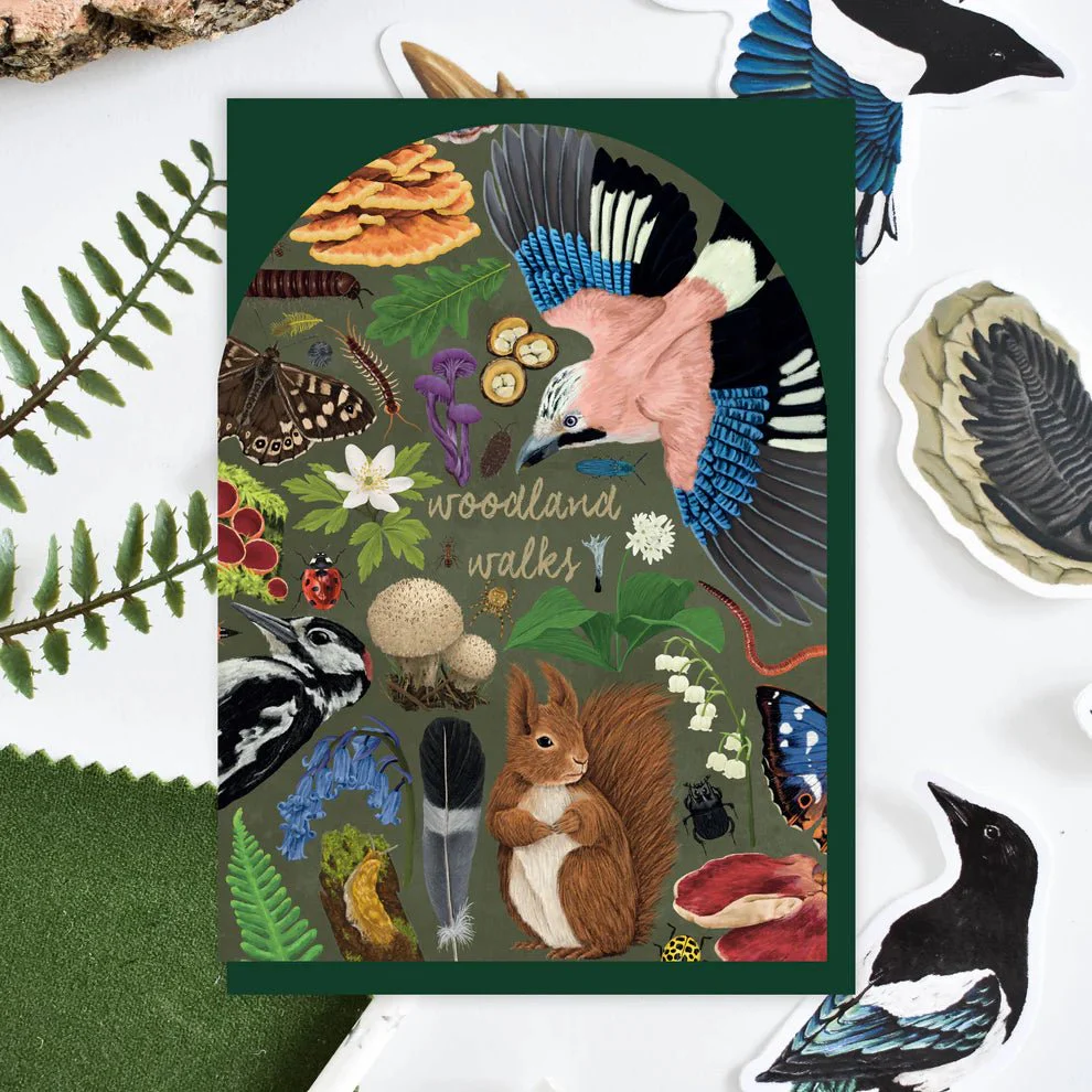 'Woodland Walks' Arched Wildlife Greetings Card