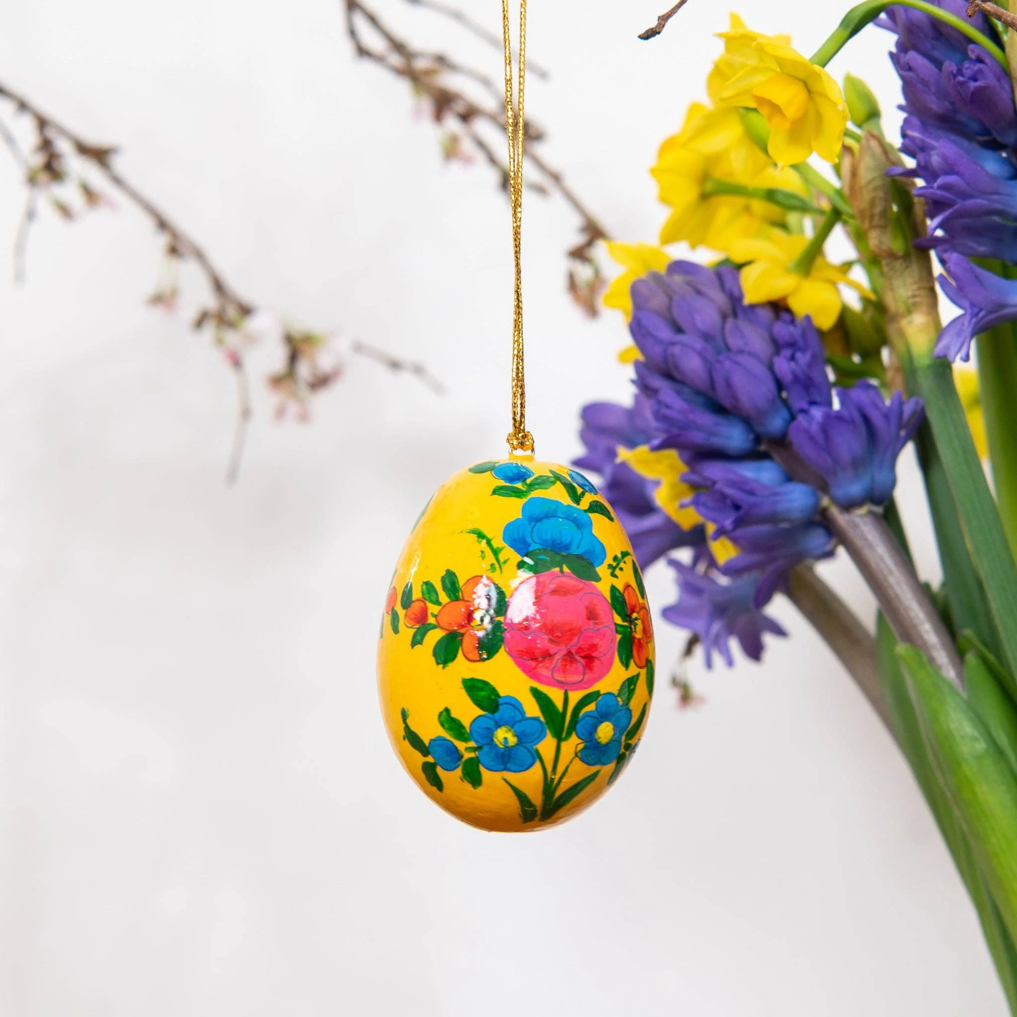 Yellow Floral Wooden Egg Decoration [Hand Painted]