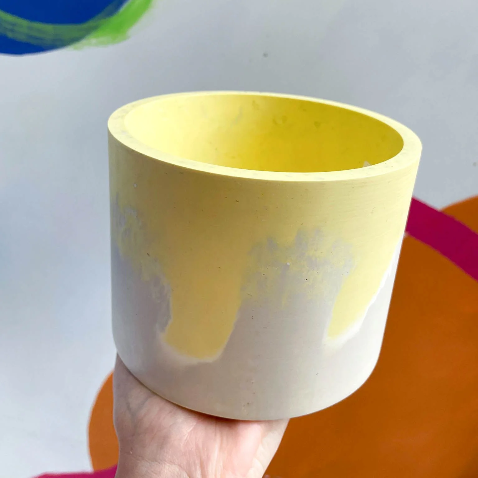 Lemon Yellow and Putty Jesmonite Pot - Image 3