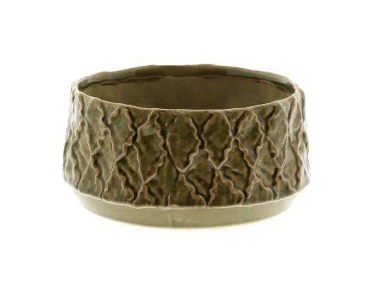 Zaria Bowl Planter – Olive Green Ceramic