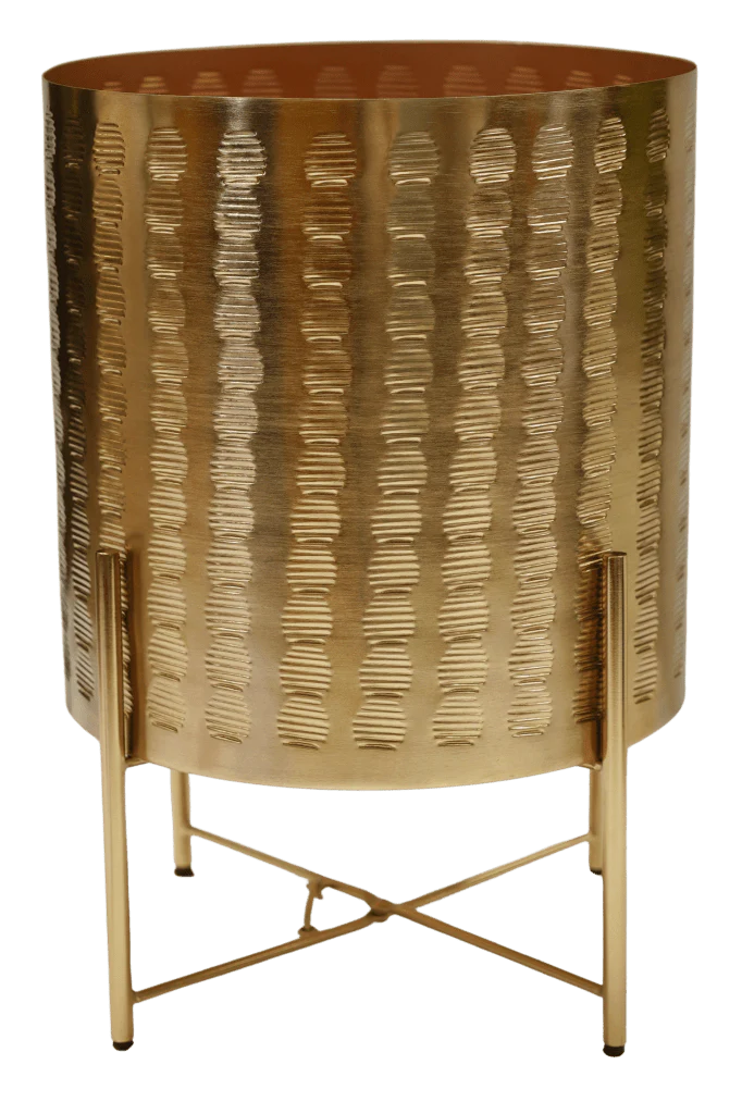 Zendaya Gold Embossed Metal Planter with Stand